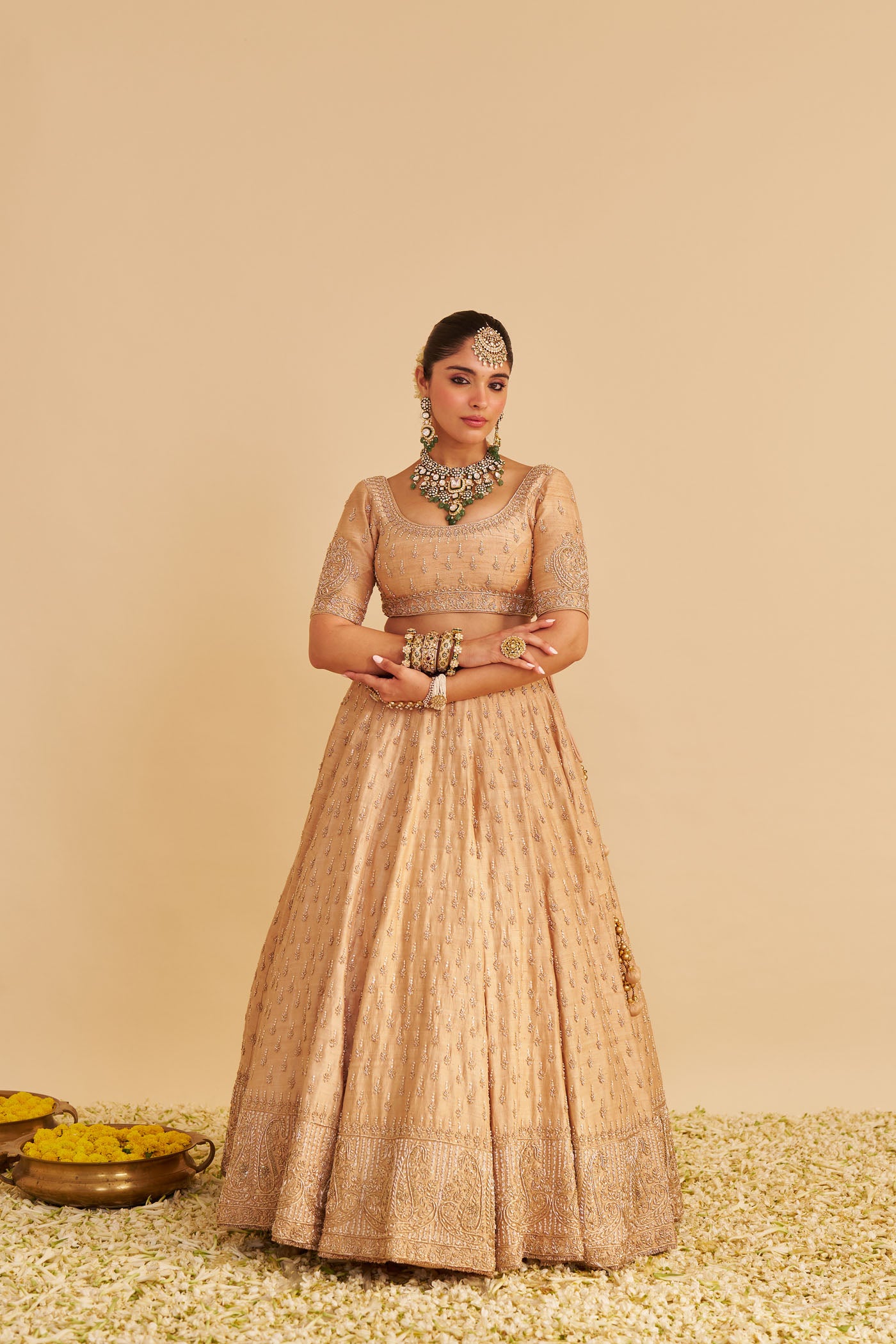 Aaliya - Dabka Zardozi Embroidered Raw Silk Gold Lehenga Set