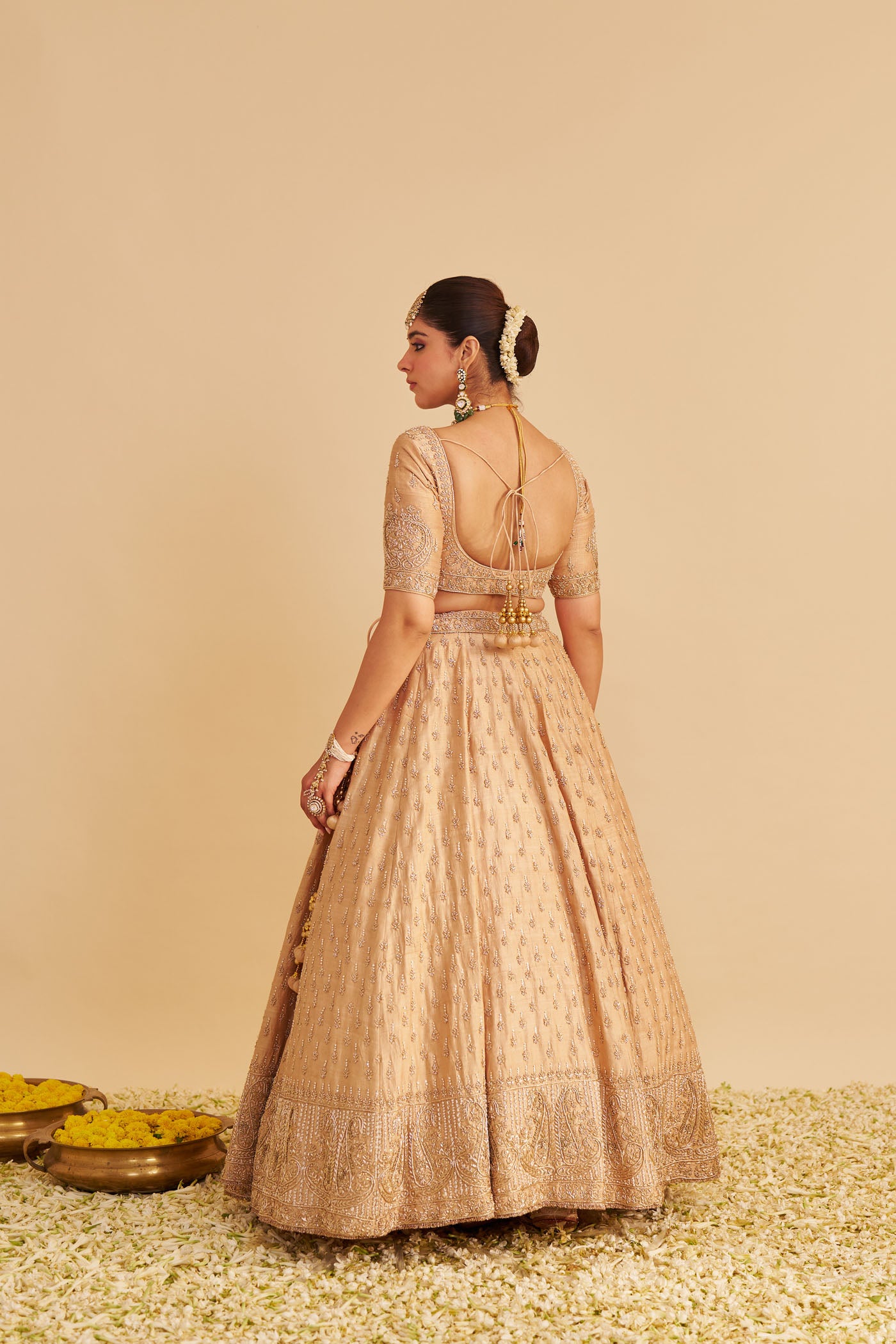 Aaliya - Dabka Zardozi Embroidered Raw Silk Gold Lehenga Set