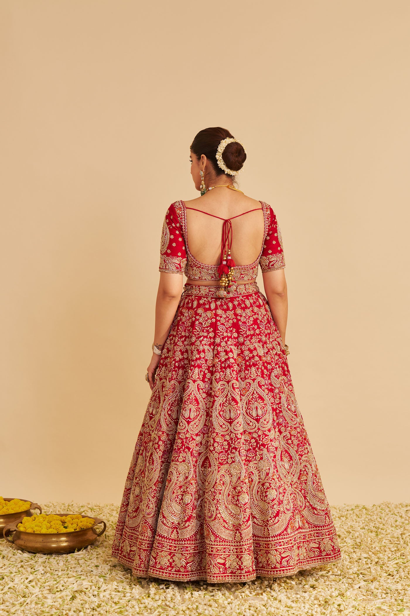 Sanaa - Dabka Zardozi Embroidered Raw Silk Red Bridal Lehenga Set