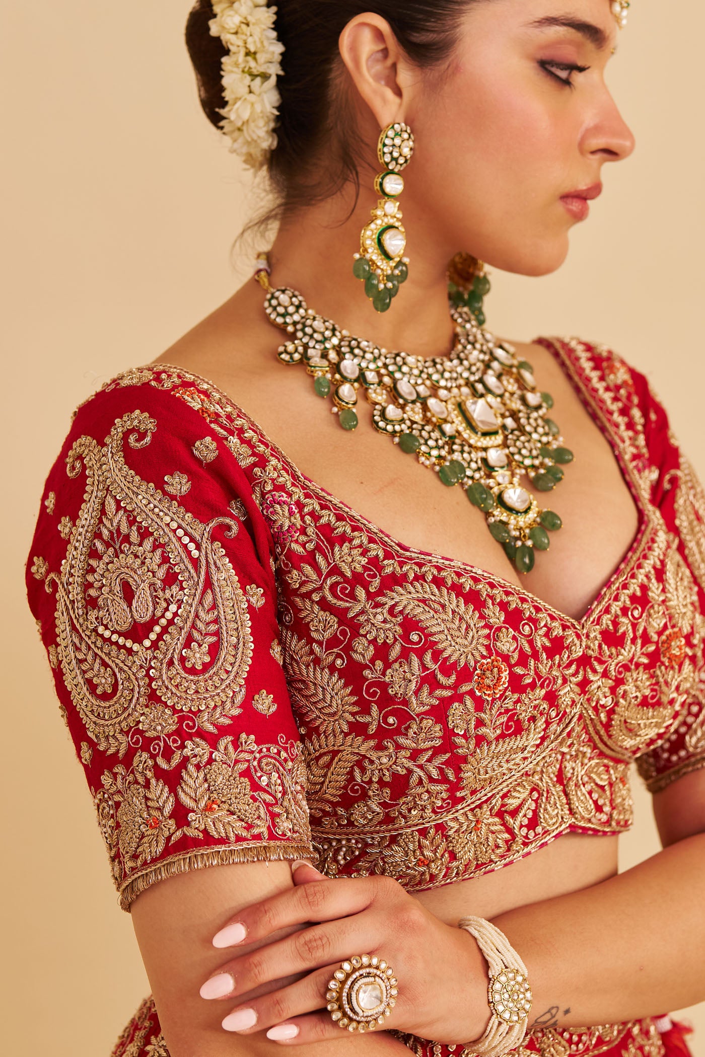 Sanaa - Dabka Zardozi Embroidered Raw Silk Red Bridal Lehenga Set