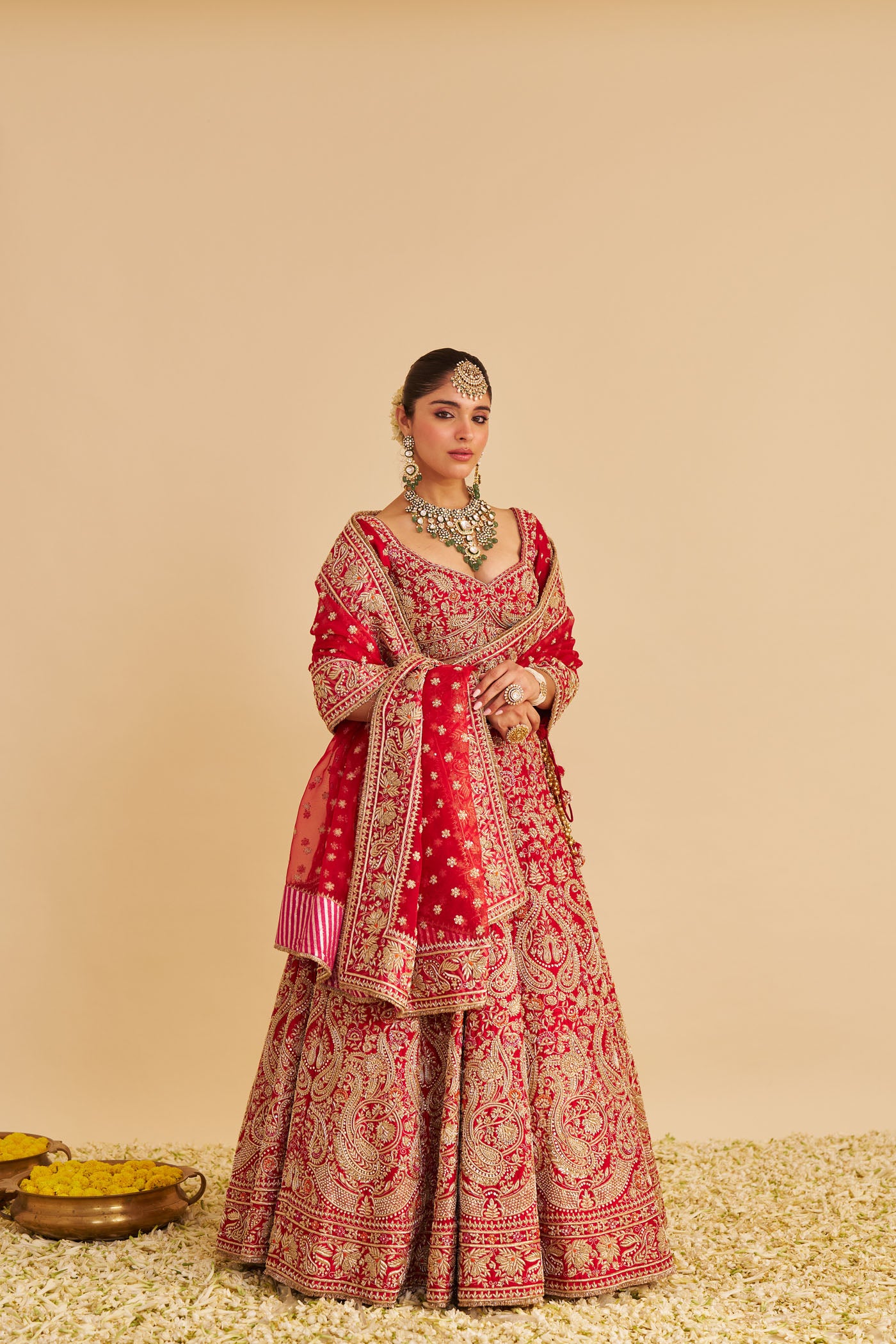 Sanaa - Dabka Zardozi Embroidered Raw Silk Red Bridal Lehenga Set