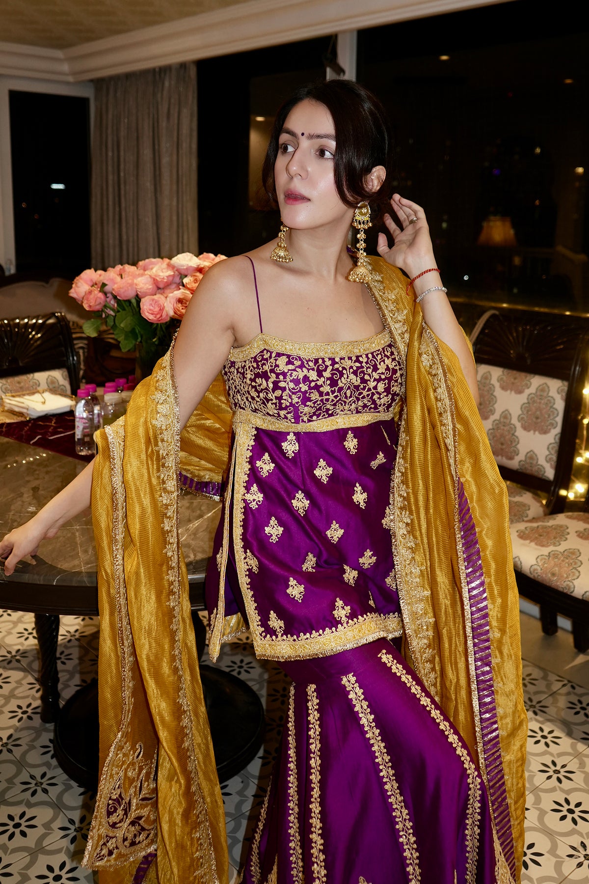 Megha Sahijwani In Najma Deep Purple Kurta with Garara and Dupatta