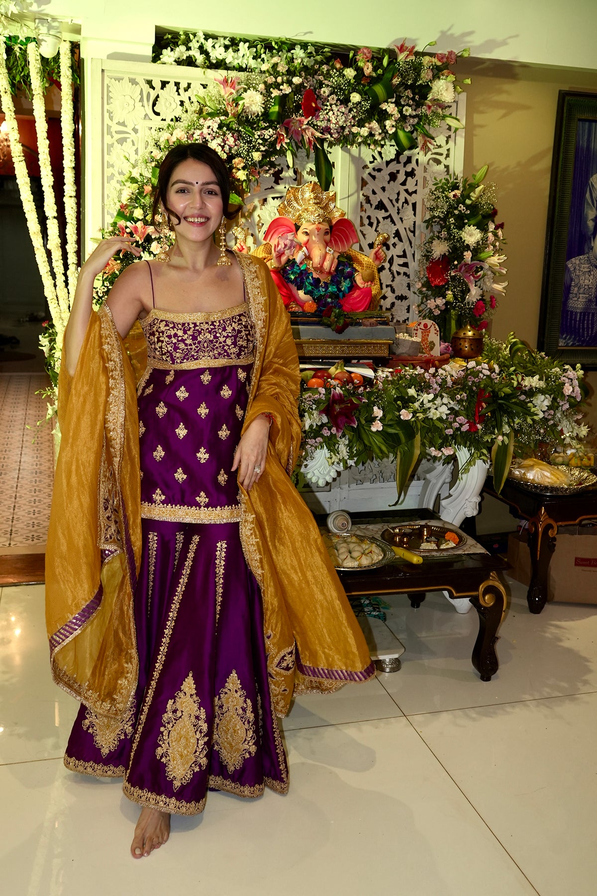 Megha Sahijwani In Najma Deep Purple Kurta with Garara and Dupatta