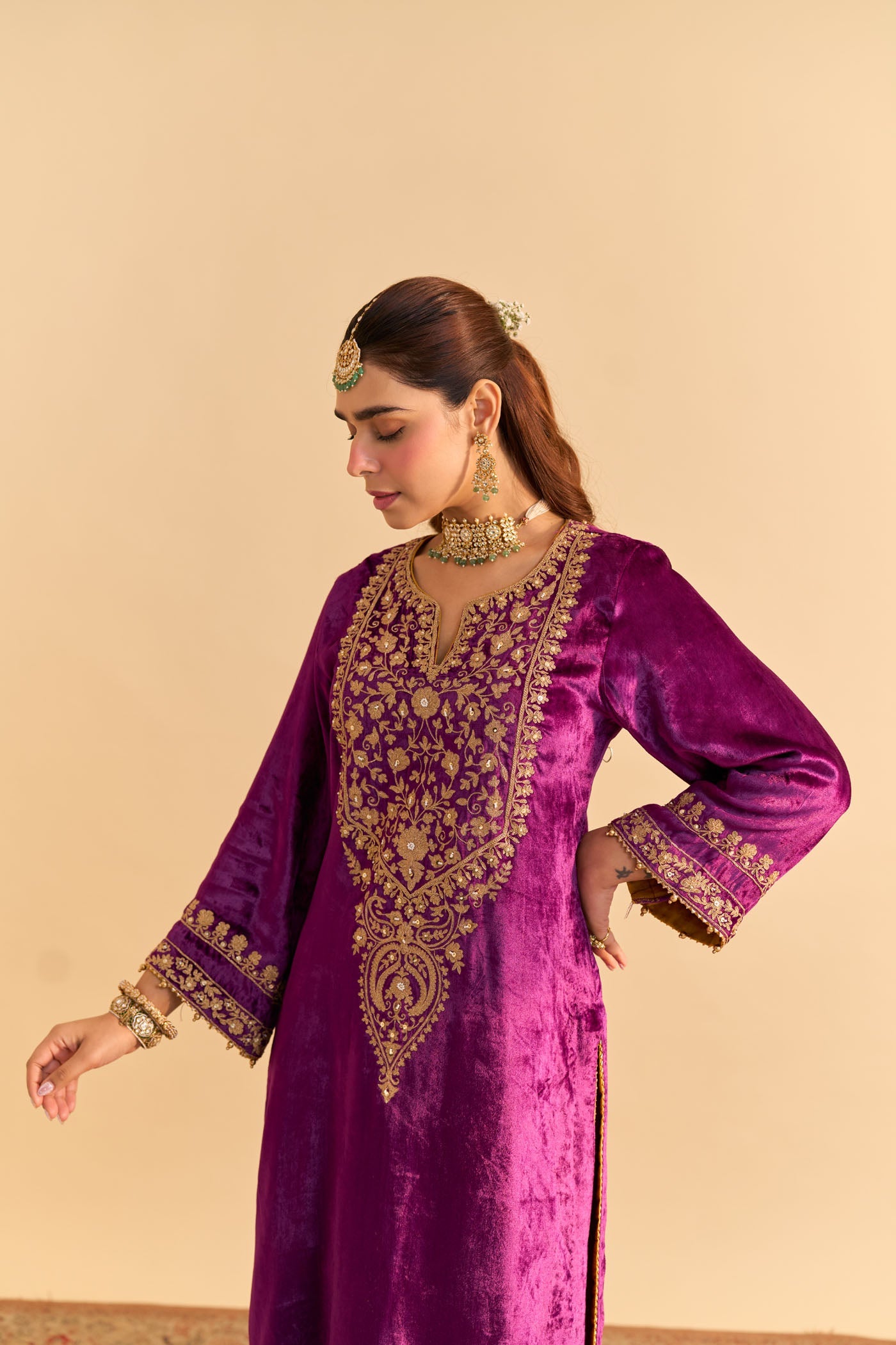 Fareeha - Silk Velvet Deep Purple Kurta with Salwar (Lxrts)