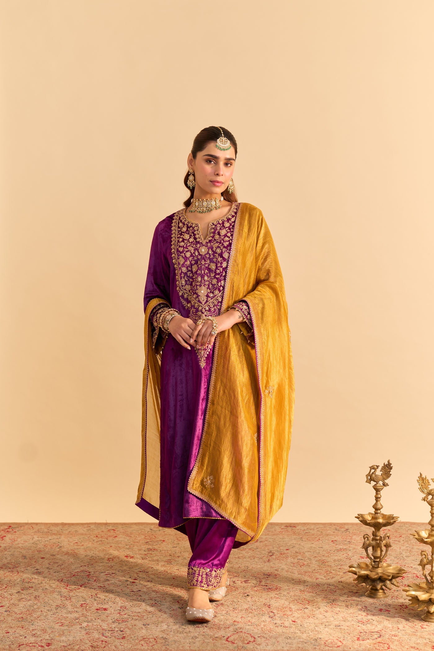 Fareeha - Silk Velvet Deep Purple Kurta with Salwar (Lxrts)