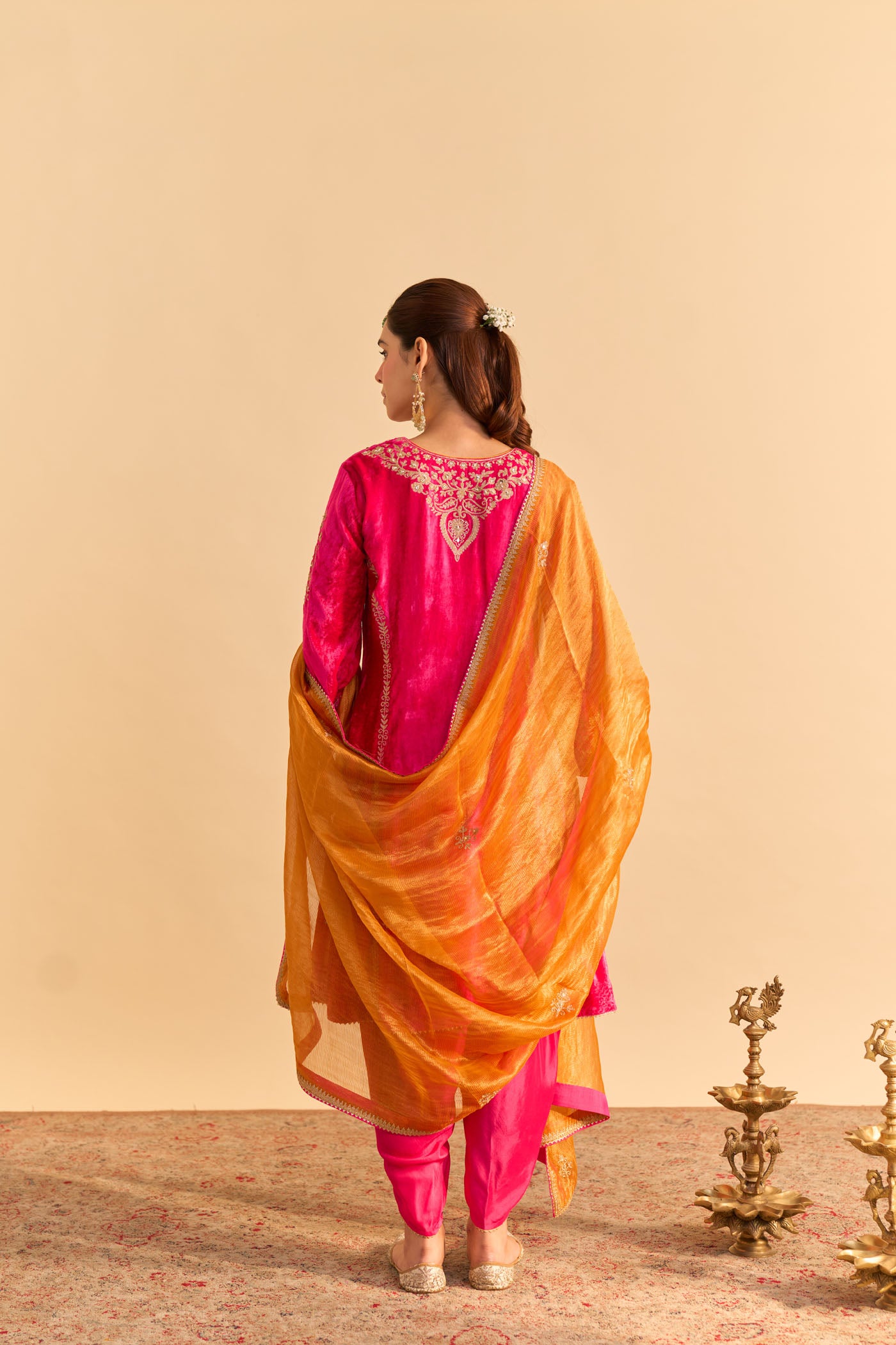 Ziara - Silk Velvet Hotpink Kurta with Dhoti