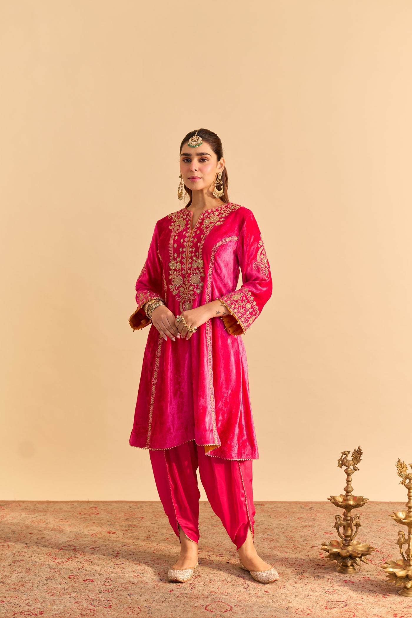 Ziara - Silk Velvet Hotpink Kurta with Dhoti (Lxrts)