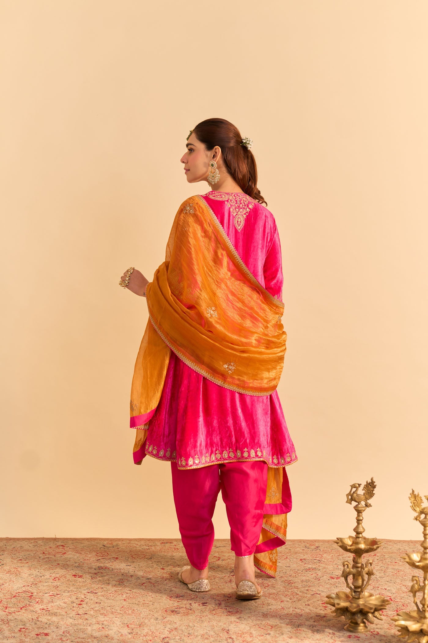 Amal - Silk Velvet Hotpink A-line Kurta with Dhoti (Lxrts)