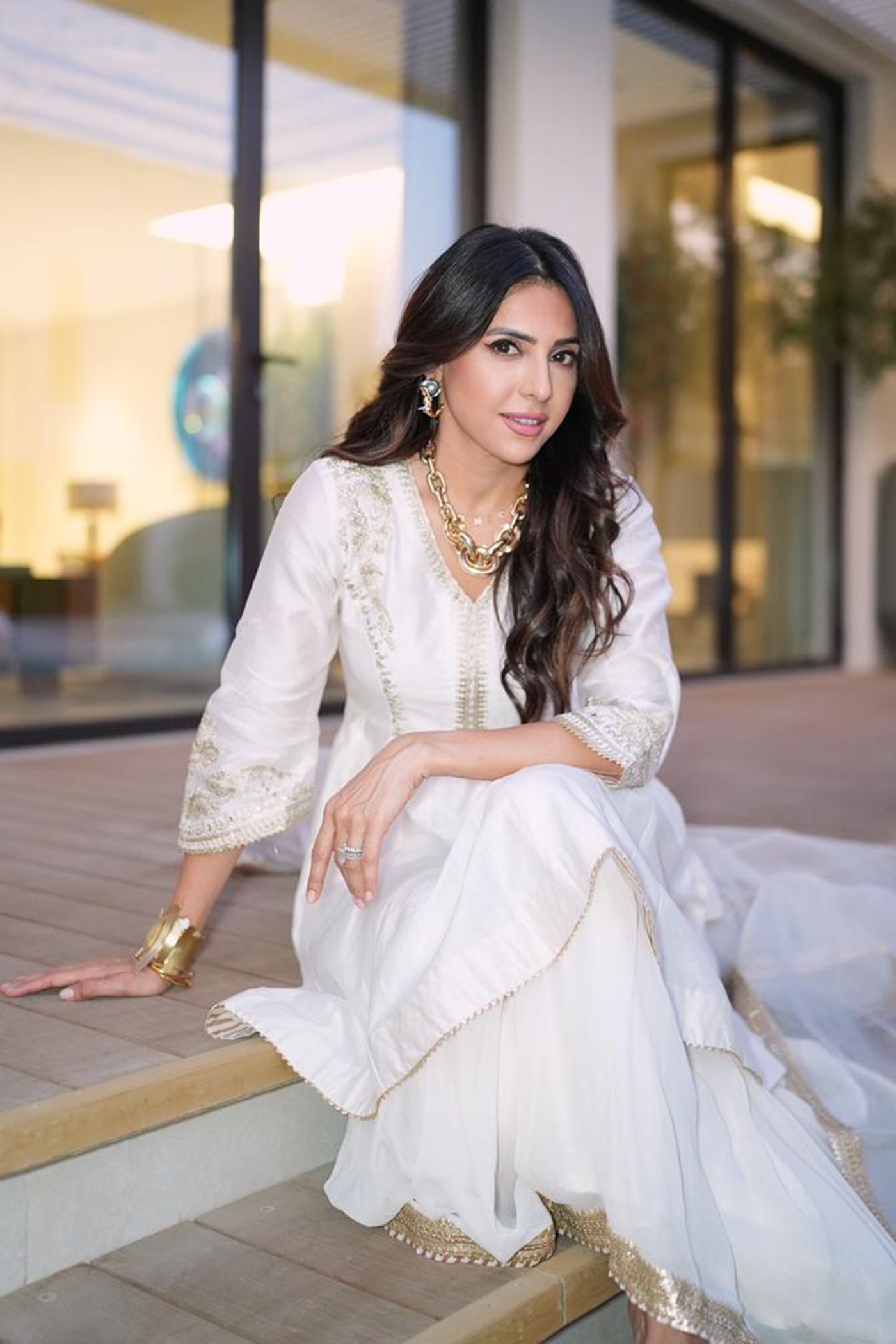 Monica Gupta In Fatima - Daisy Ivory Peplum Garara Set