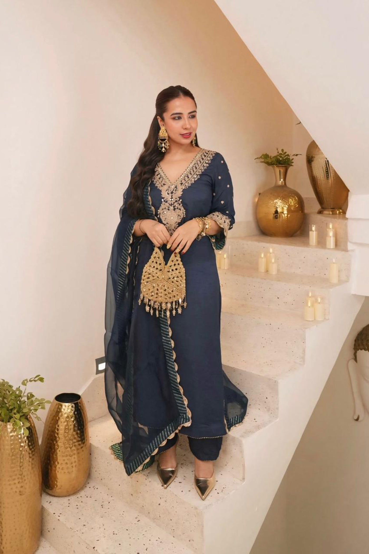 Maggi In MYSHA - DEEP BLUE LONG CHOGA WITH SALWAR