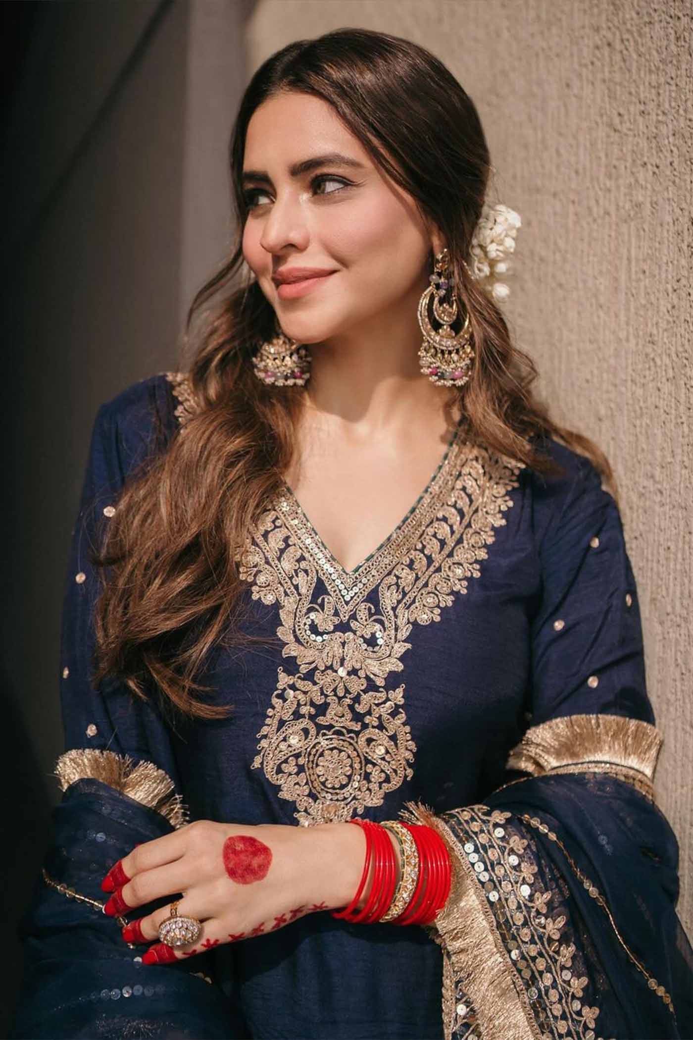 Aamna Shariff In Mysha - Deep Blue Long Choga With Salwar