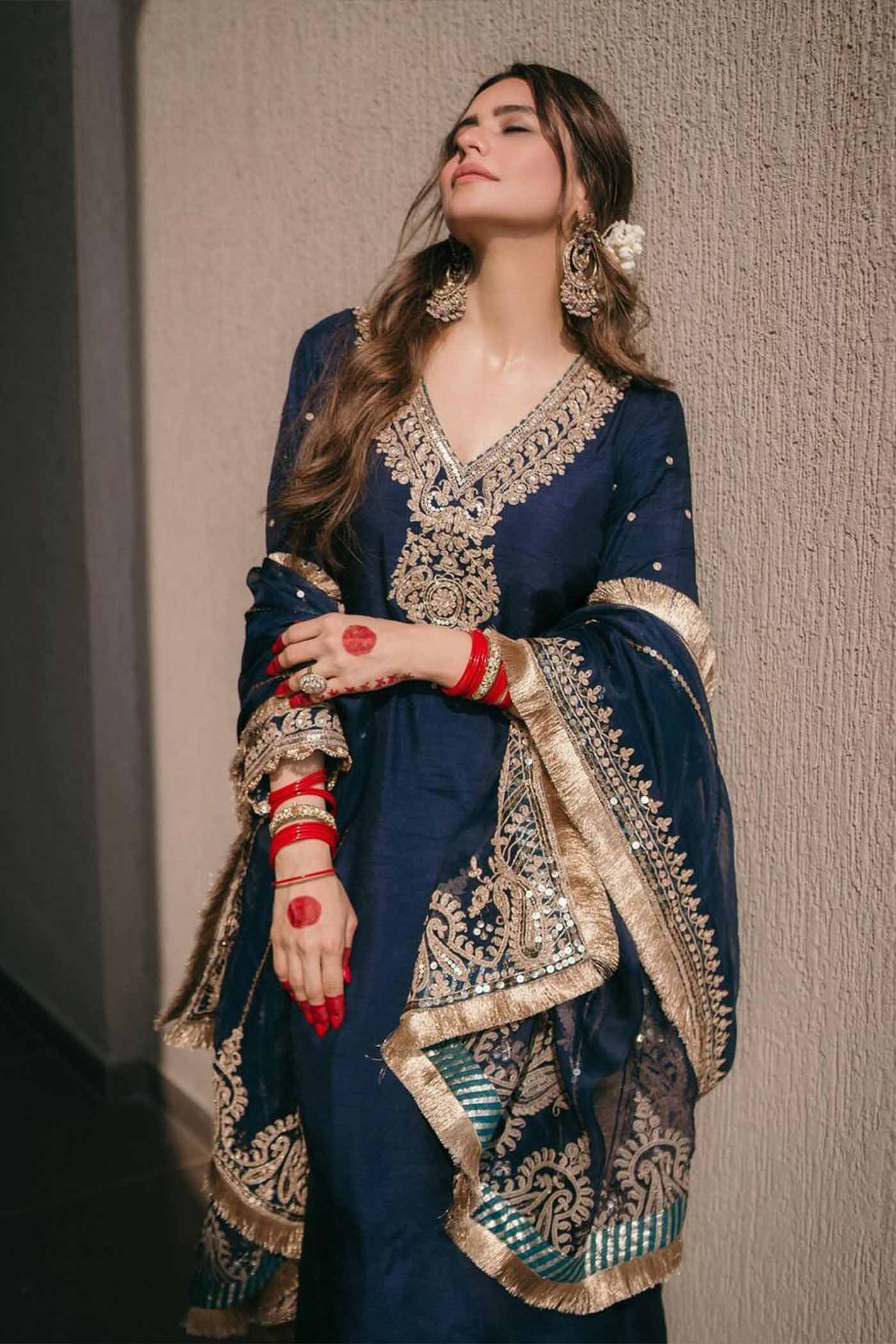 Aamna Shariff In Mysha - Deep Blue Long Choga With Salwar