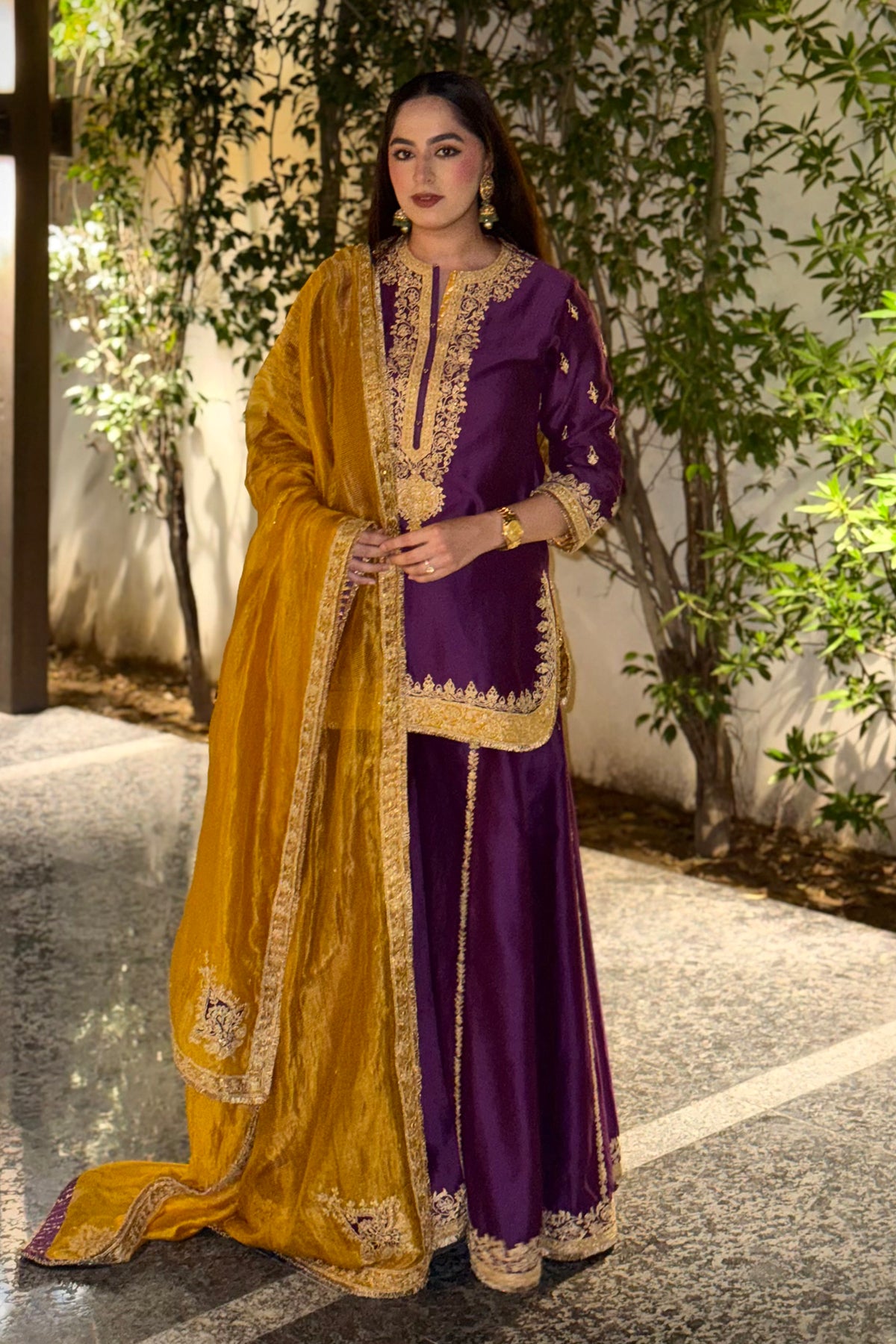Jasnoor Anand In Fadiya Deep Purple Kurta with Sharara and Dupatta