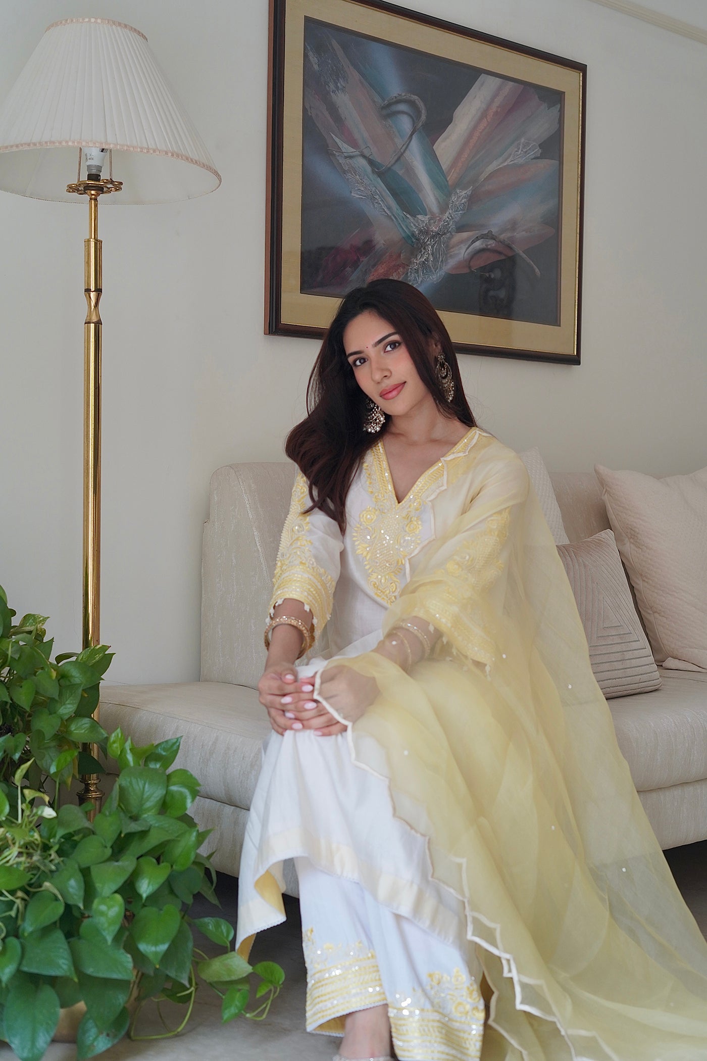 Tarini Kalingarayar in SAHABAT - DAISY IVORY WITH LEMON YELLOW KAAFTAN WITH SALWAR