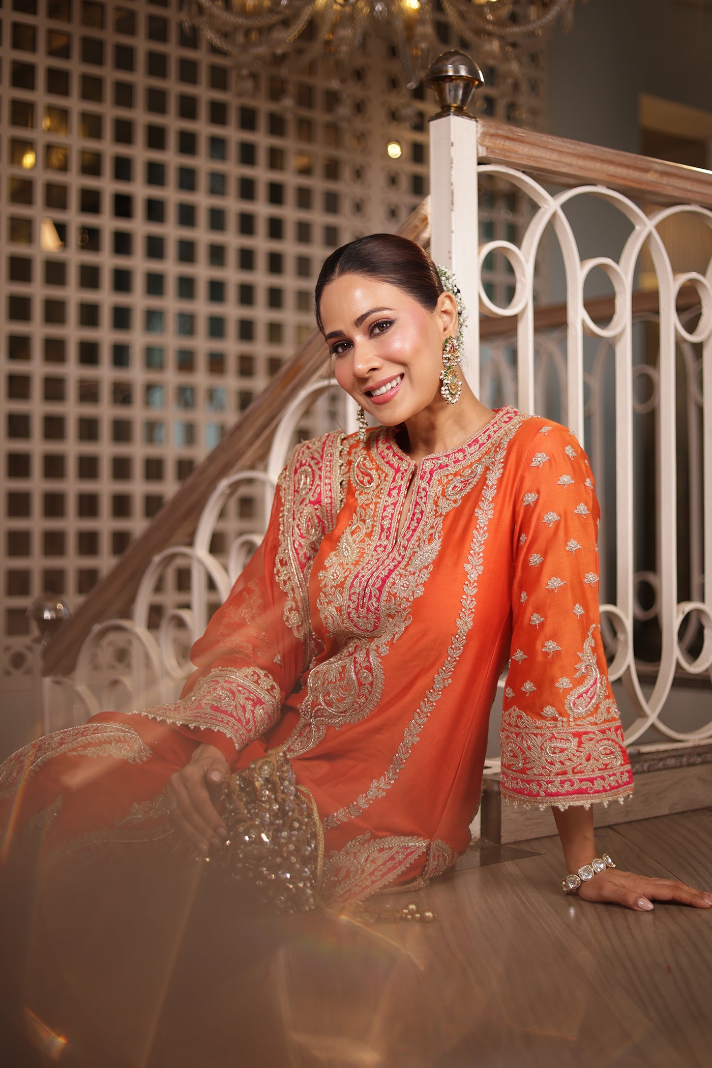 Swati Vatssa in Misam - Burnt Orange Long A-line Kurta with Palazzo