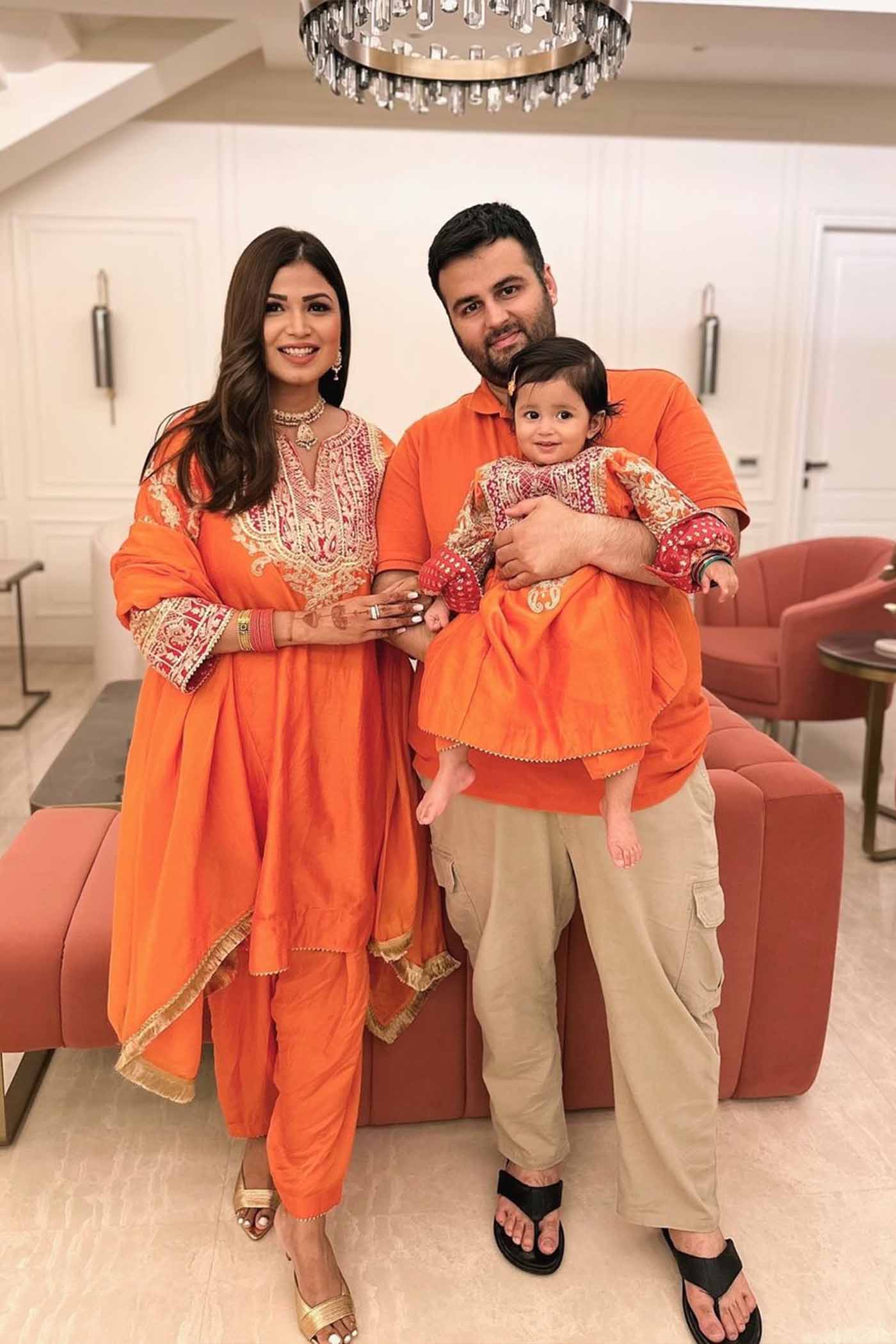 SRISHTI WADHWA IN MOHSINA - ORANGE SHORT KALIDAAR CHOGA WITH SALWAR