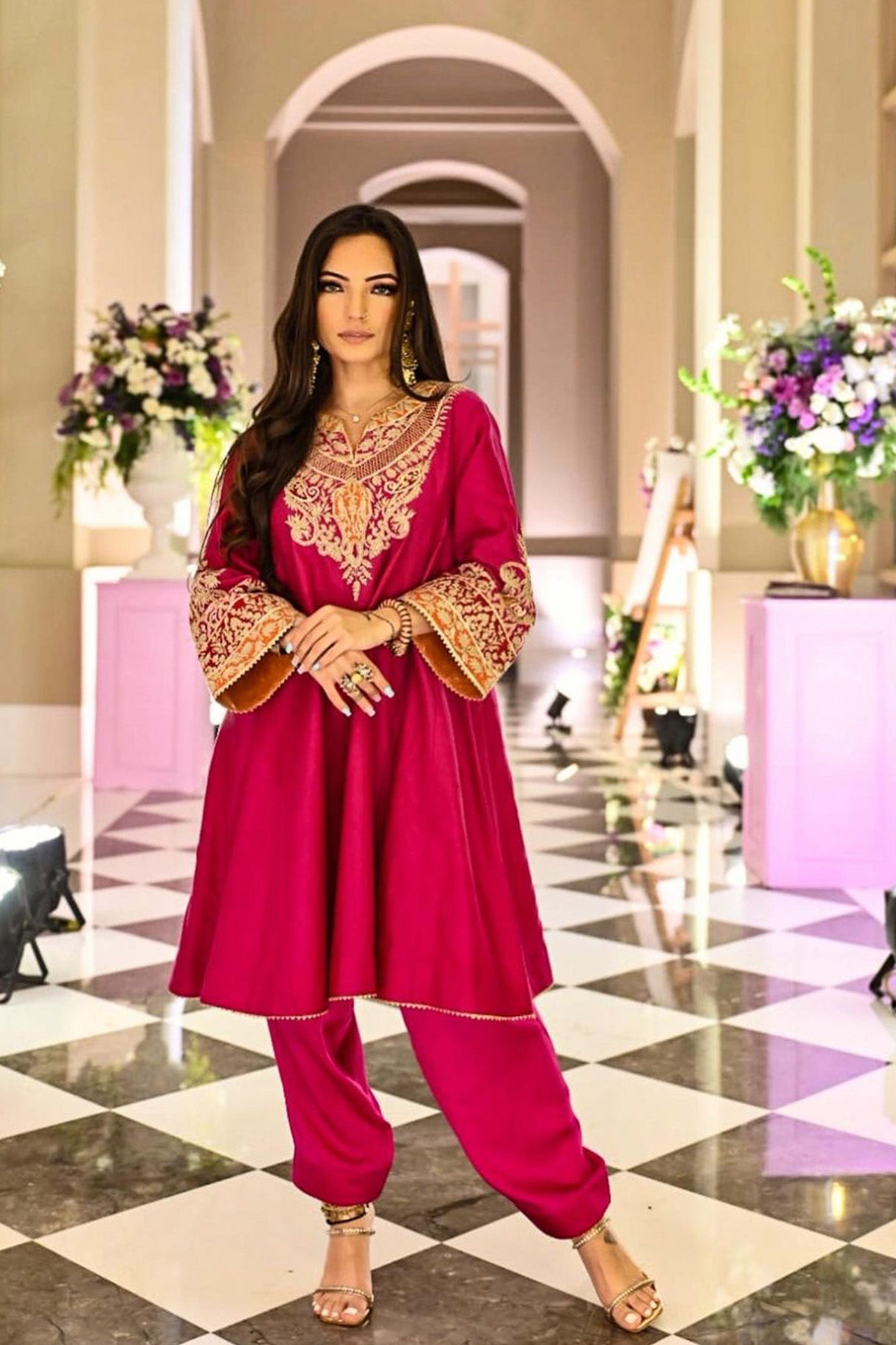 AHANA GHAI IN MEHRISH - HOTPINK SHORT KALIDAAR CHOGA WITH SALWAR