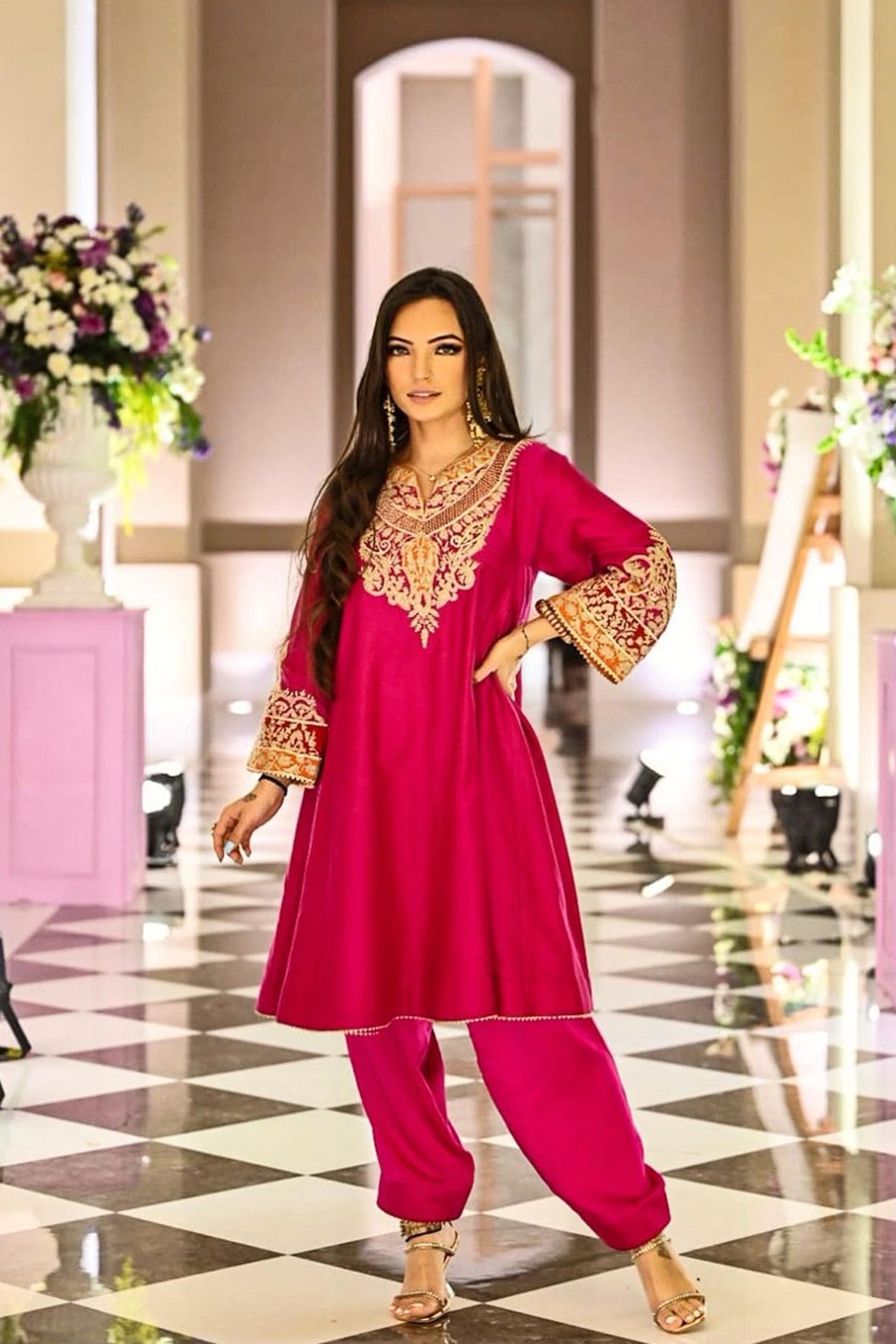 AHANA GHAI IN MEHRISH - HOTPINK SHORT KALIDAAR CHOGA WITH SALWAR