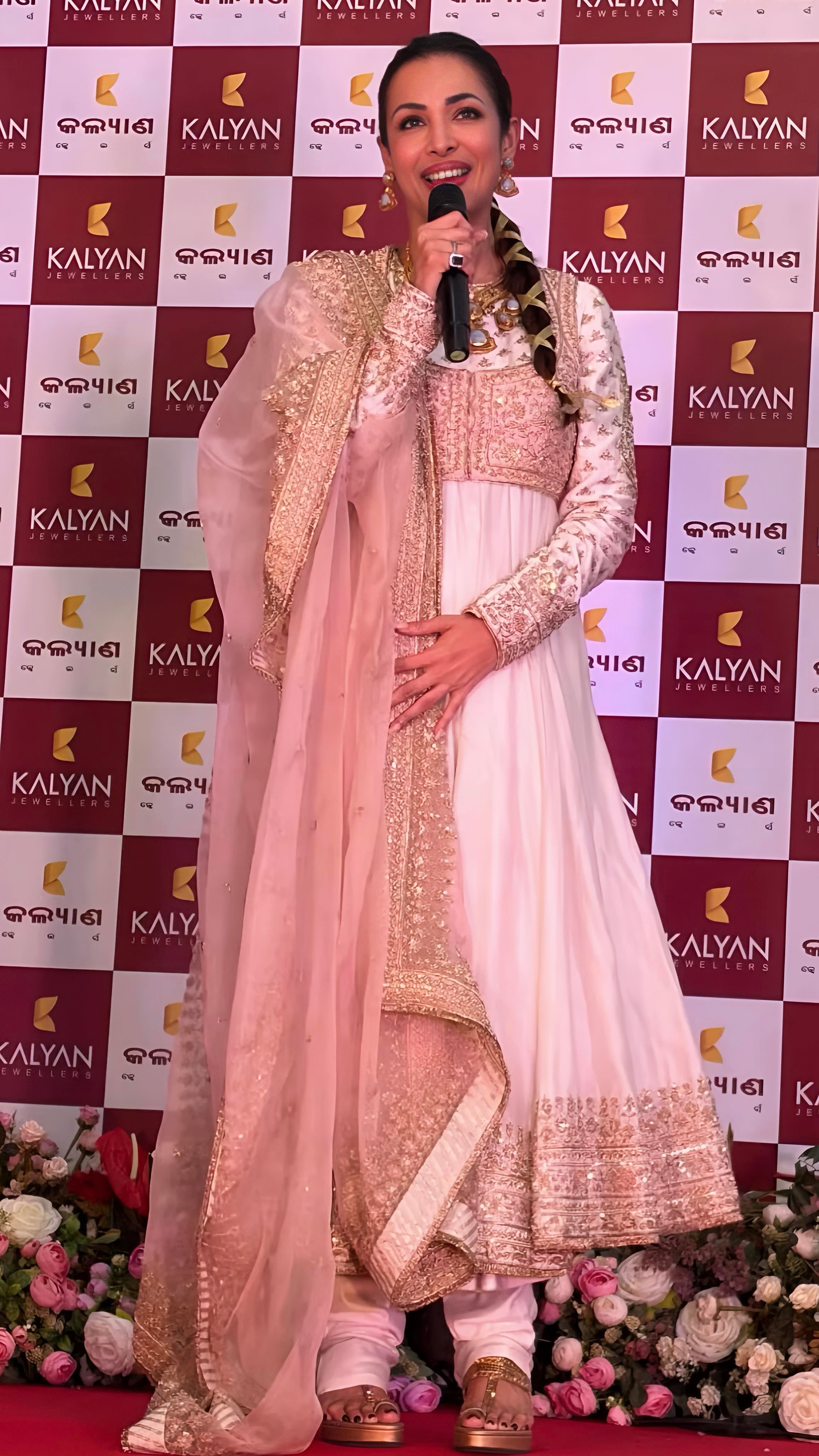 Malaika Arora In Noor - Dabka Zardozi Embroidered Chanderi Silk Daisy Ivory Anarkali Set