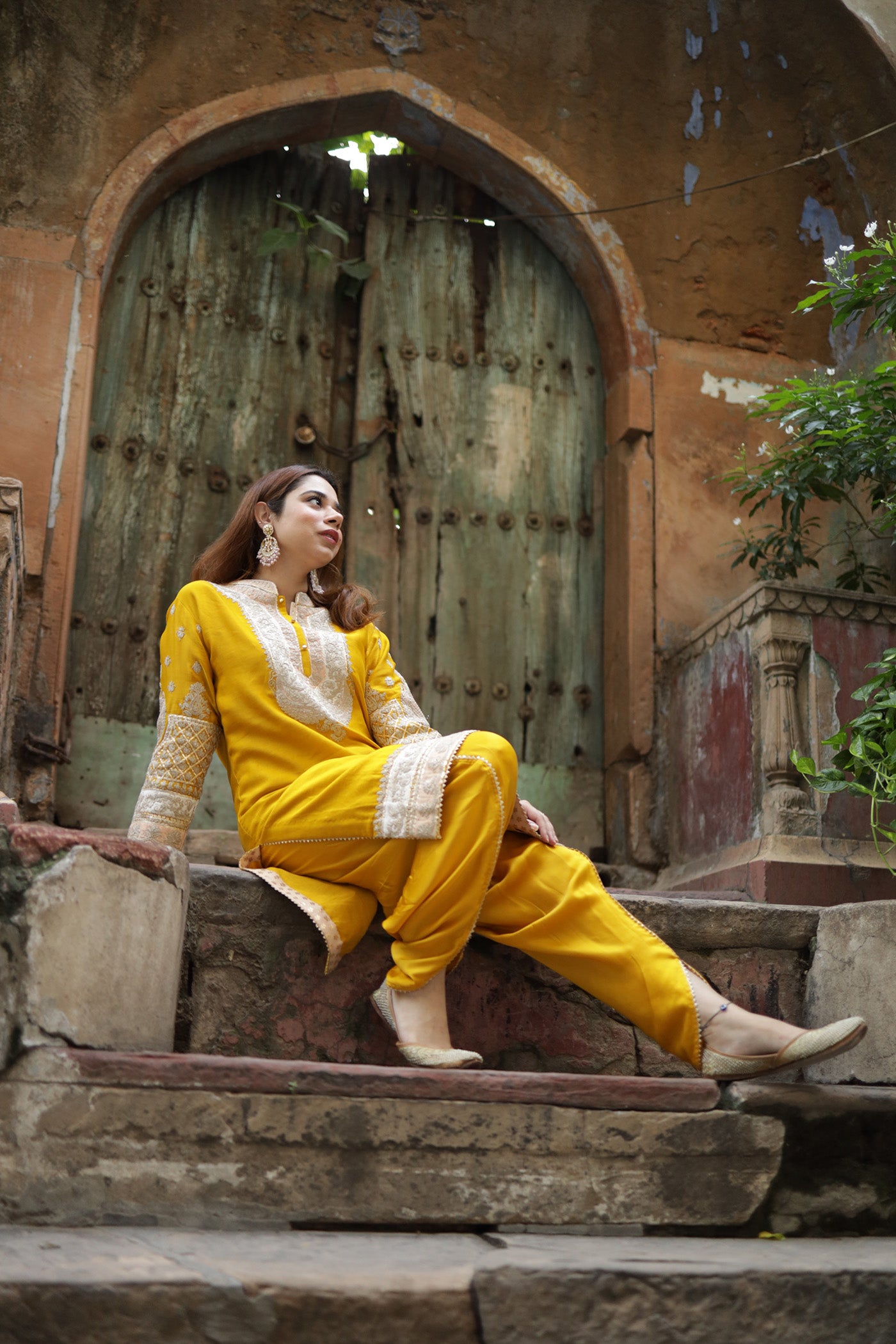 MYREEN - GLAZE MUSTARD KURTA WITH DHOTI