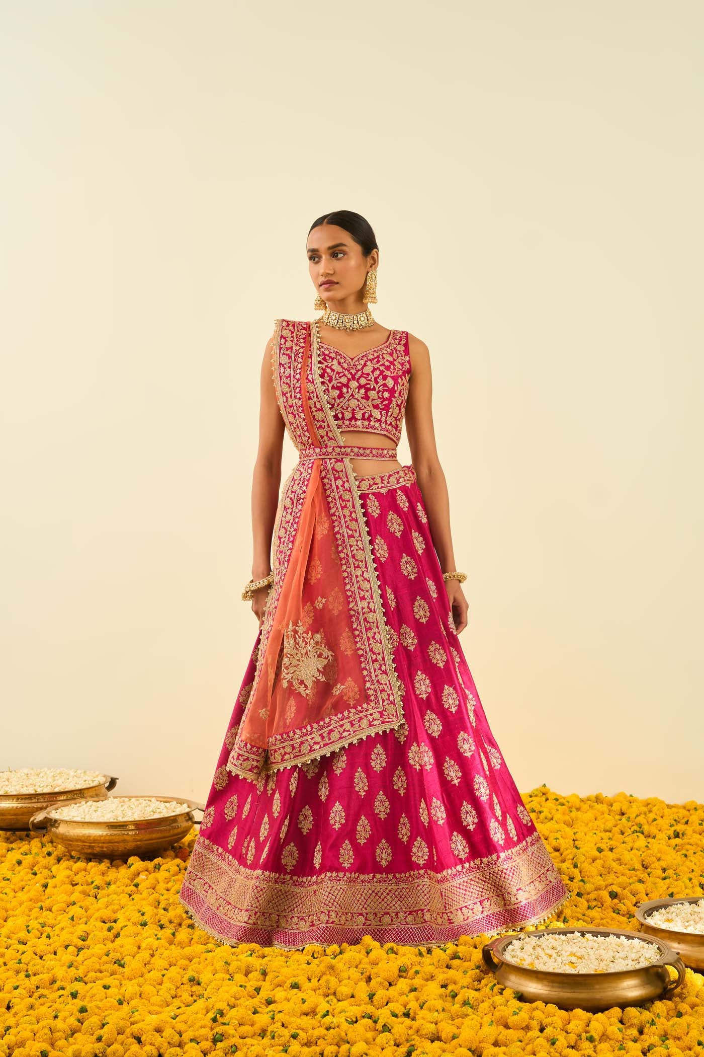 Masiah Hotpink Kashmiri tilla lehenga with blouse and dupatta