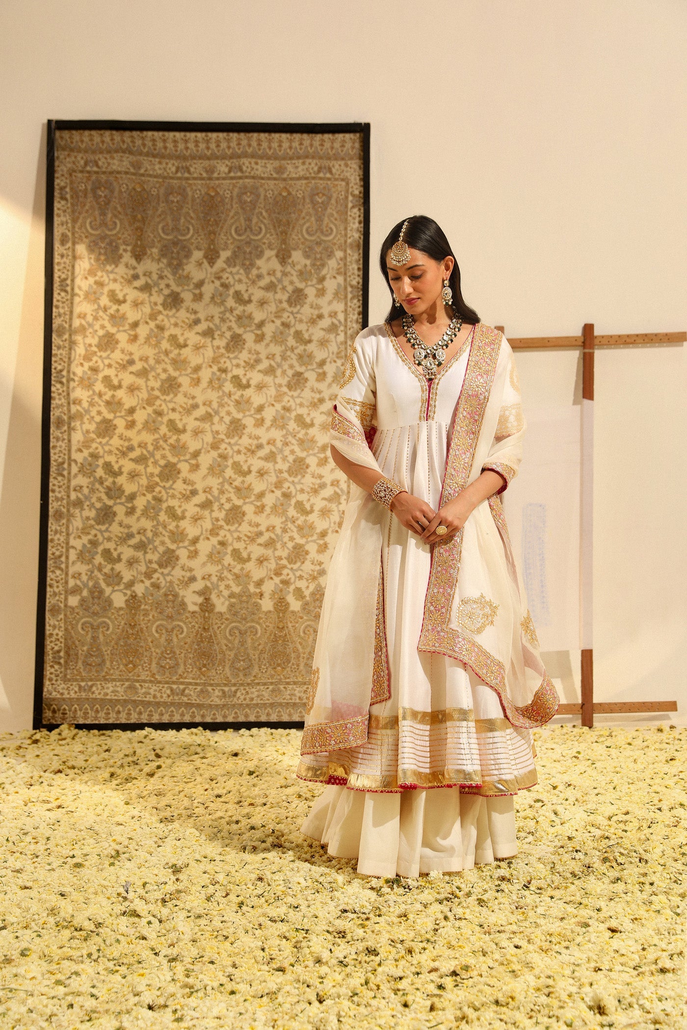 Shaiz - Daisy Ivory Hand Embroidered Anarkali with Skirt and Dupatta (Lxrts)