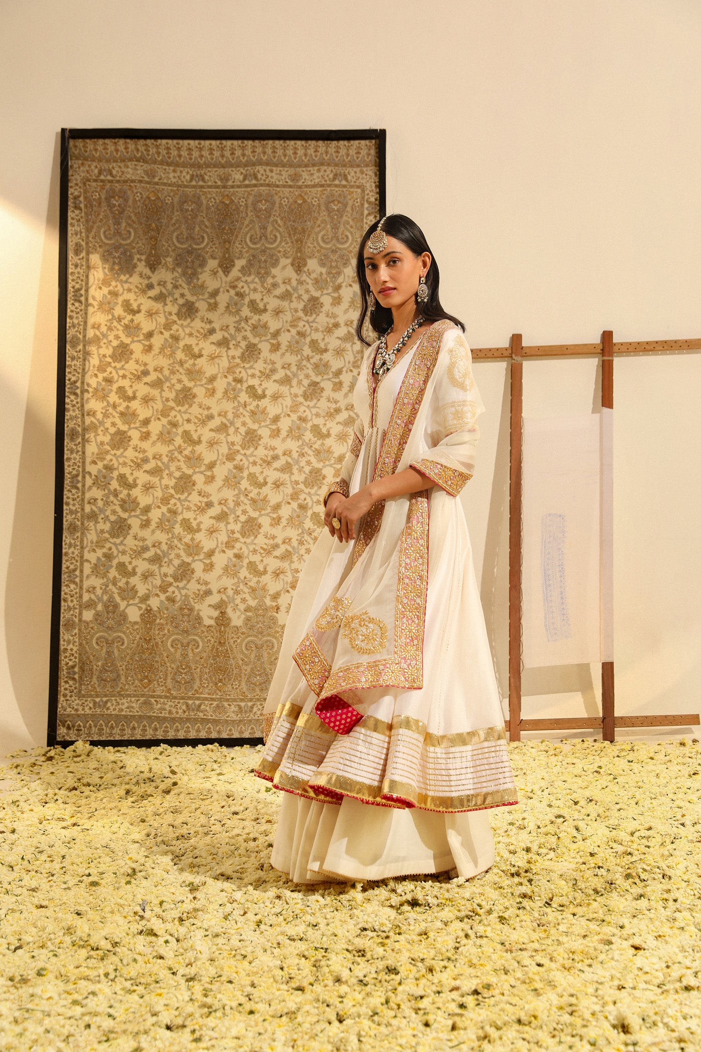 Shaiz - Daisy Ivory Hand Embroidered Anarkali with Skirt and Dupatta
