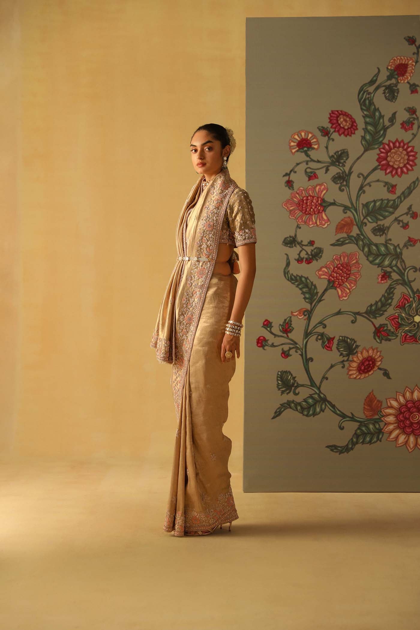 Zeenat - Gold Tissue Saree Set