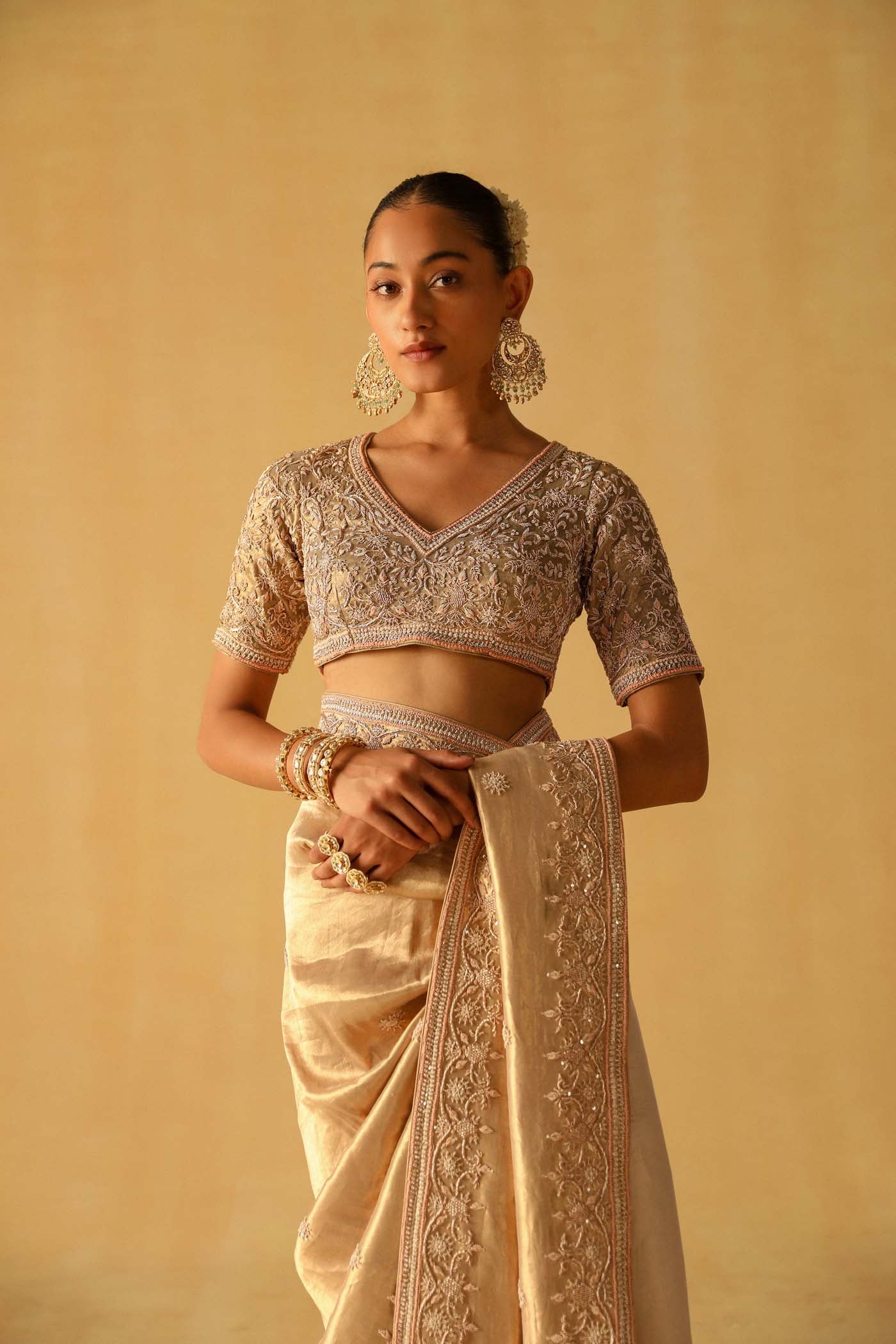 Saraa - Gold Brocade Saree Set
