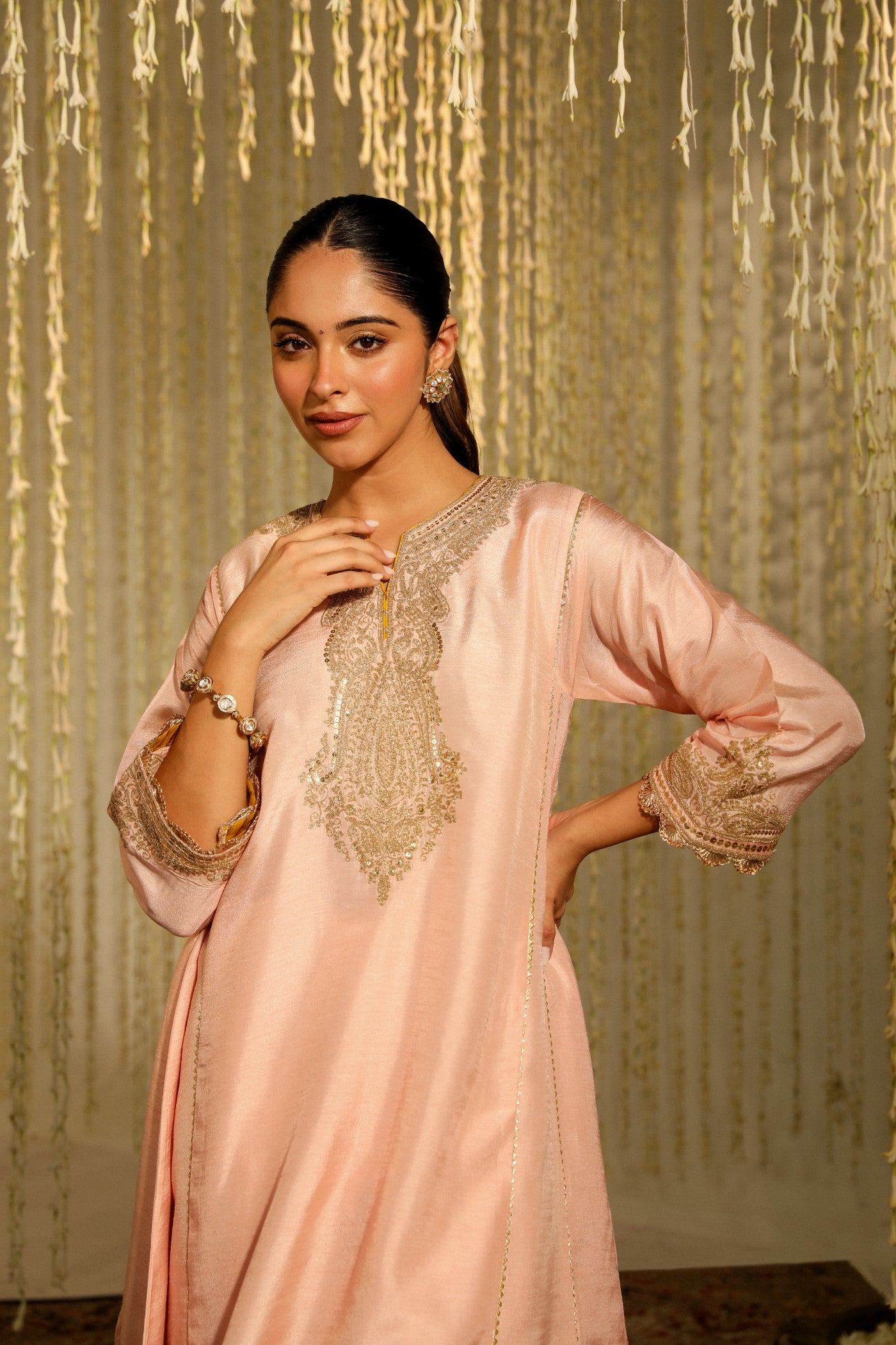 MEHNAAZ - ROSEPINK KALIDAAR SHORT KURTA WITH SALWAR