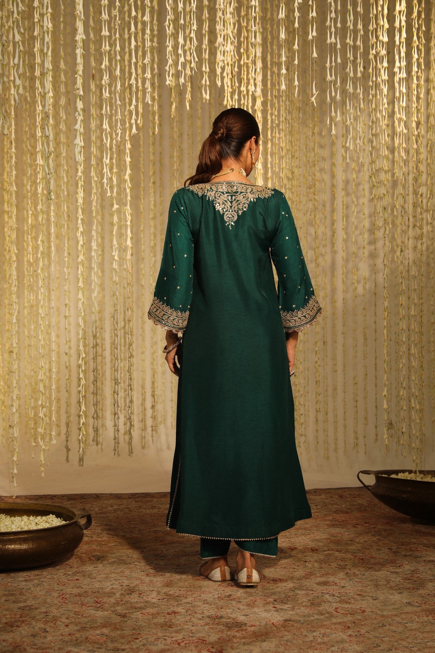 MYSHA - EMERALD GREEN LONG CHOGA WITH SALWAR (LXRTS)