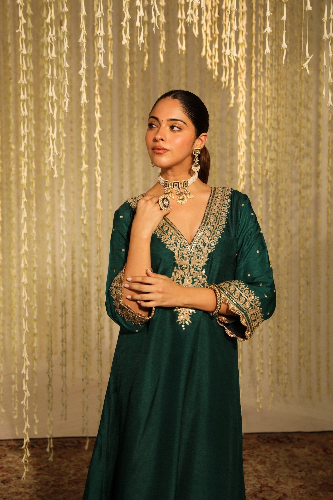 MYSHA - EMERALD GREEN LONG CHOGA WITH SALWAR (LXRTS)