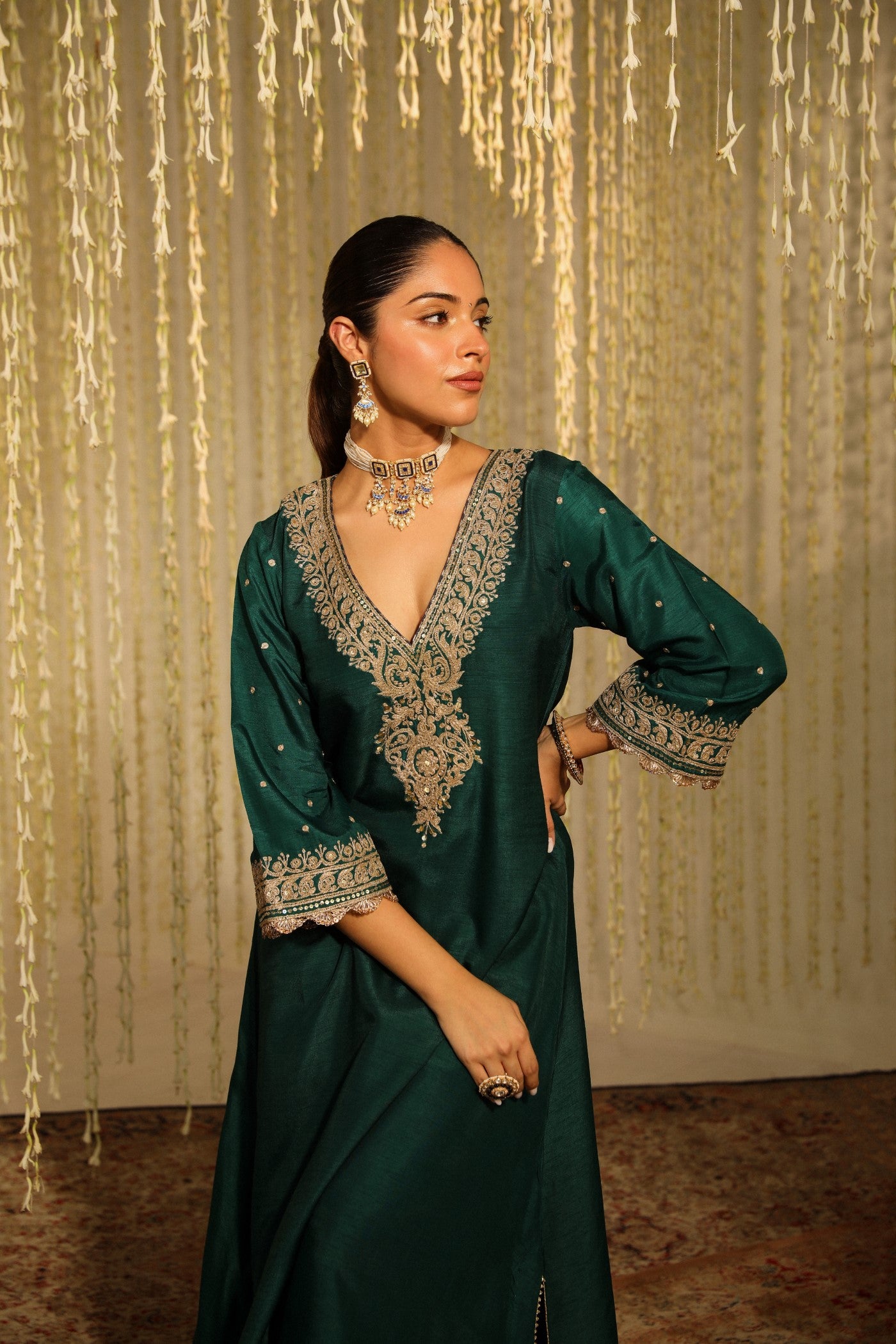 MYSHA - EMERALD GREEN LONG CHOGA WITH SALWAR