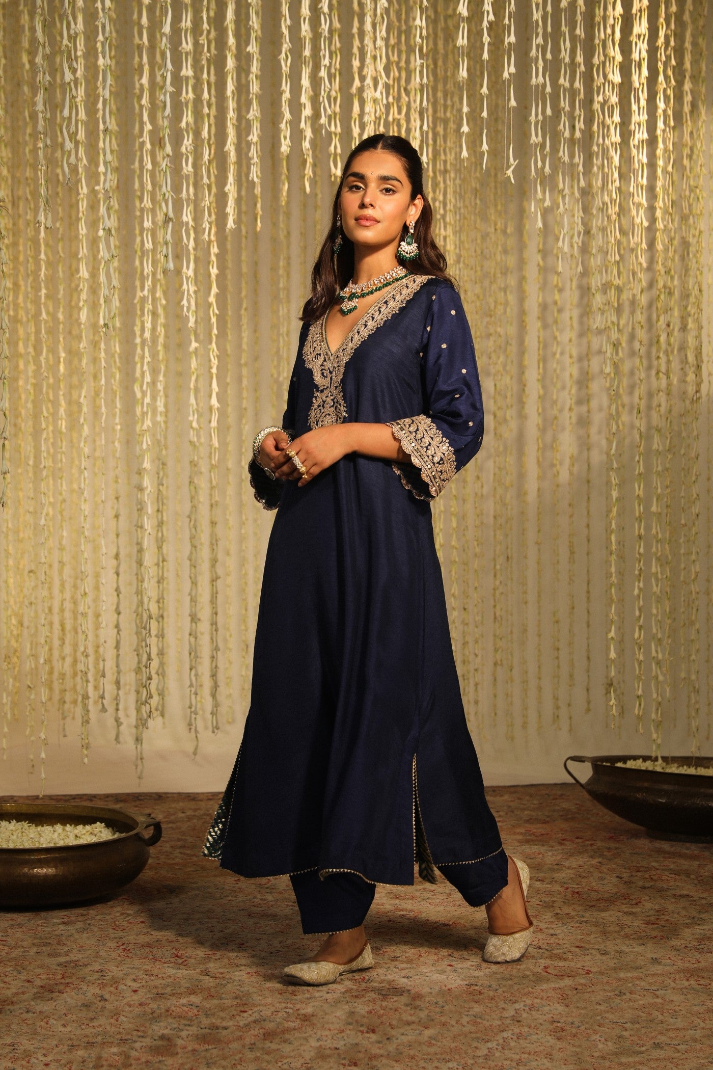Aamna Shariff In Mysha - Deep Blue Long Choga With Salwar