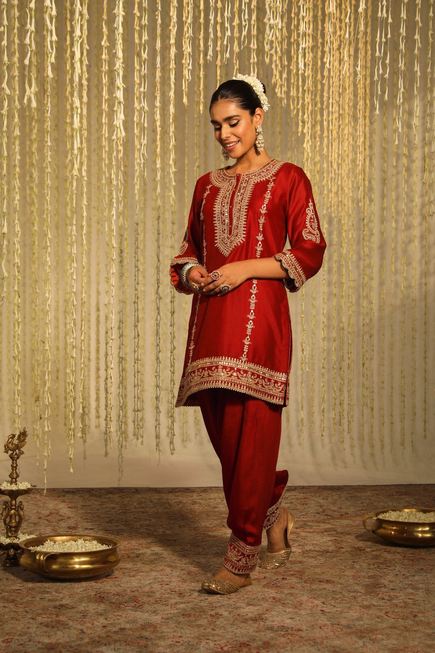 MEHAK - DEEP RED SHORT KURTA WITH SALWAR AND DUPATTA (LXRTS)