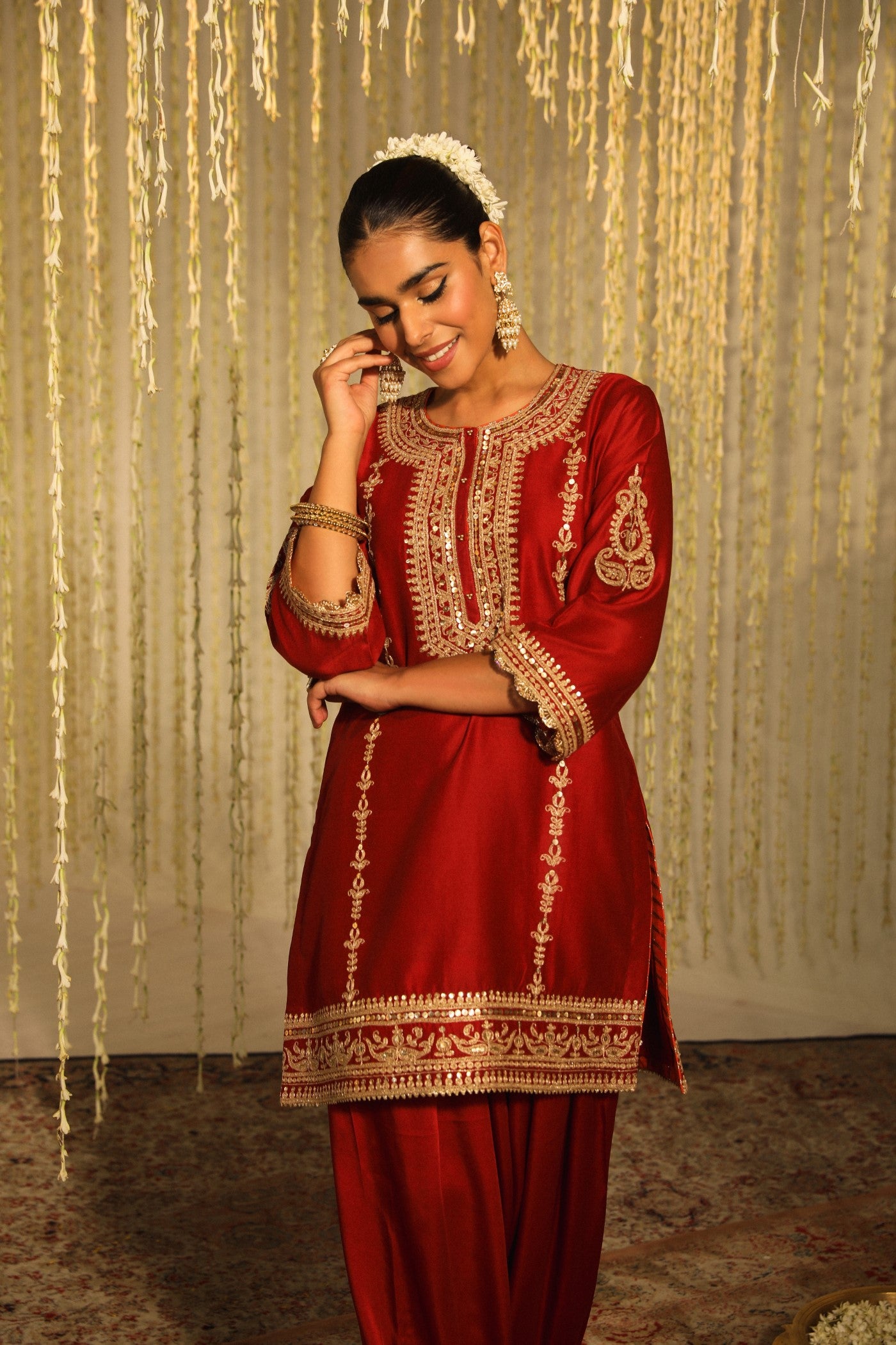 Shilpa Shetty In MEHAK - DEEP RED SHORT KURTA WITH SALWAR AND DUPATTA