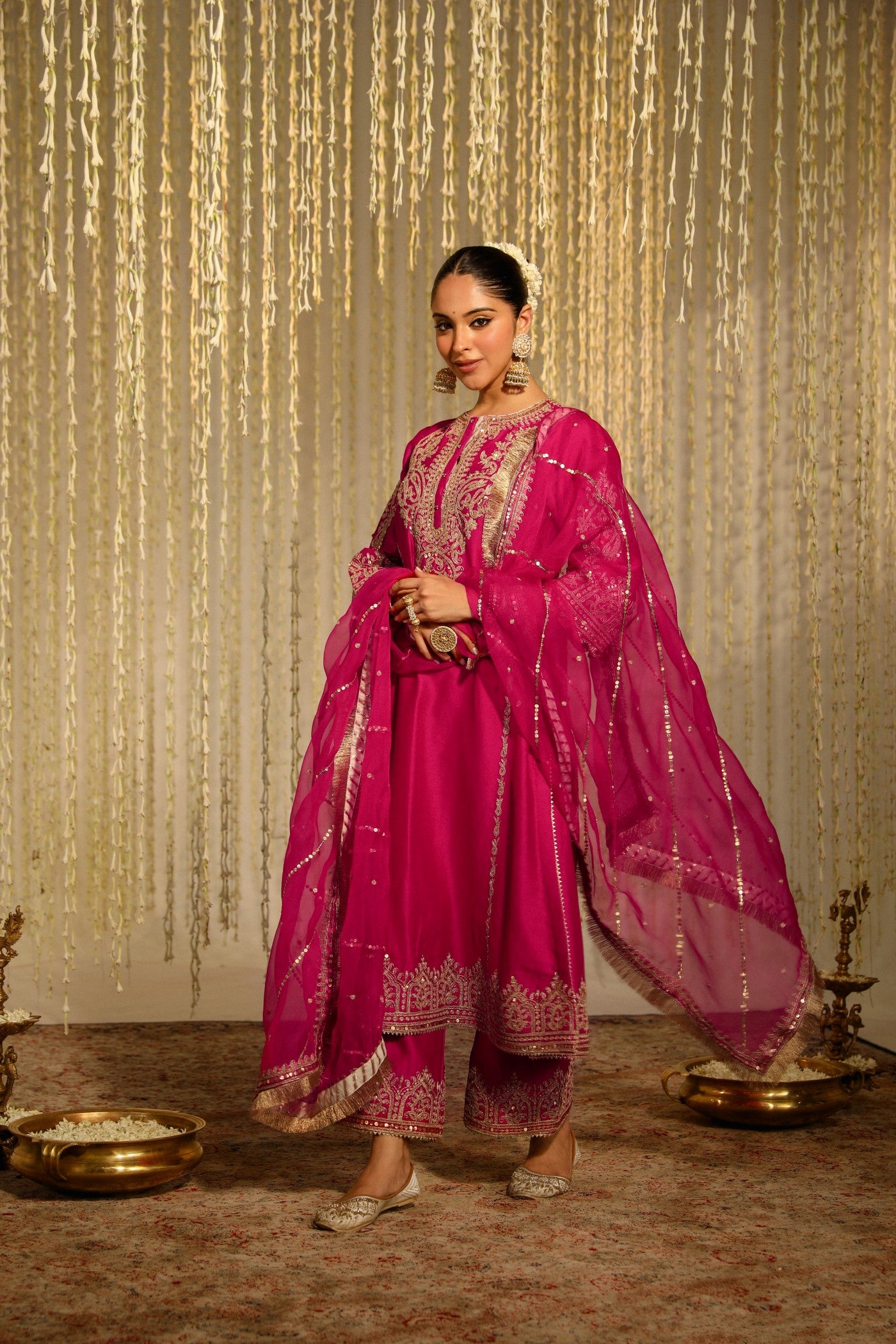 MAHIKA - HOTPINK LONG KURTA WITH PALAZZO AND DUPATTA