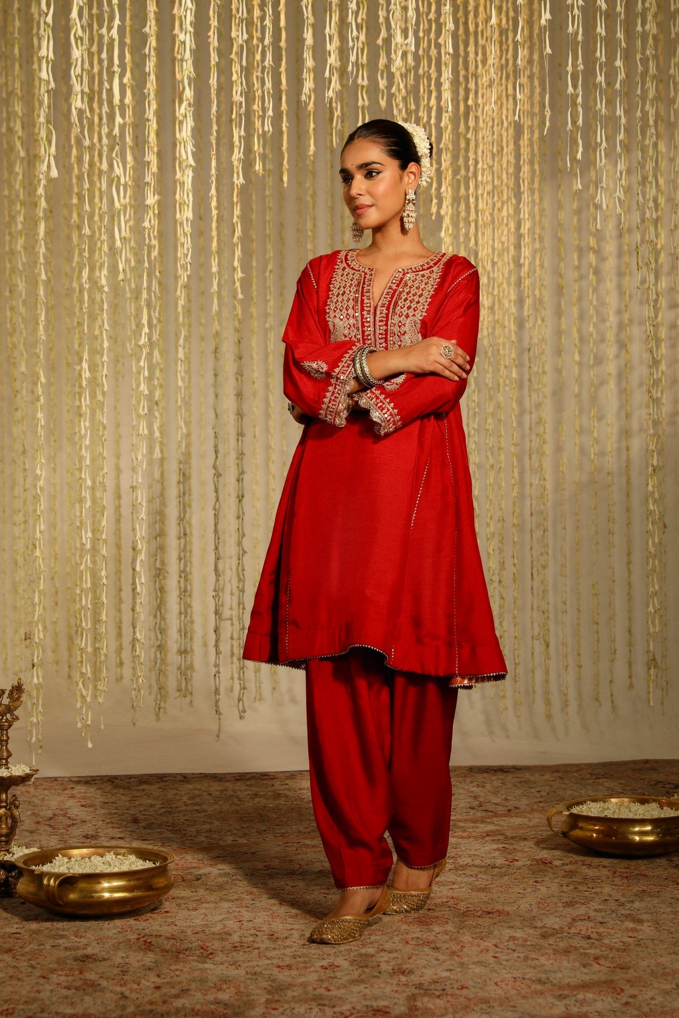 MEHREEN - DEEP RED SHORT CHOGA WITH SALWAR (LXRTS)