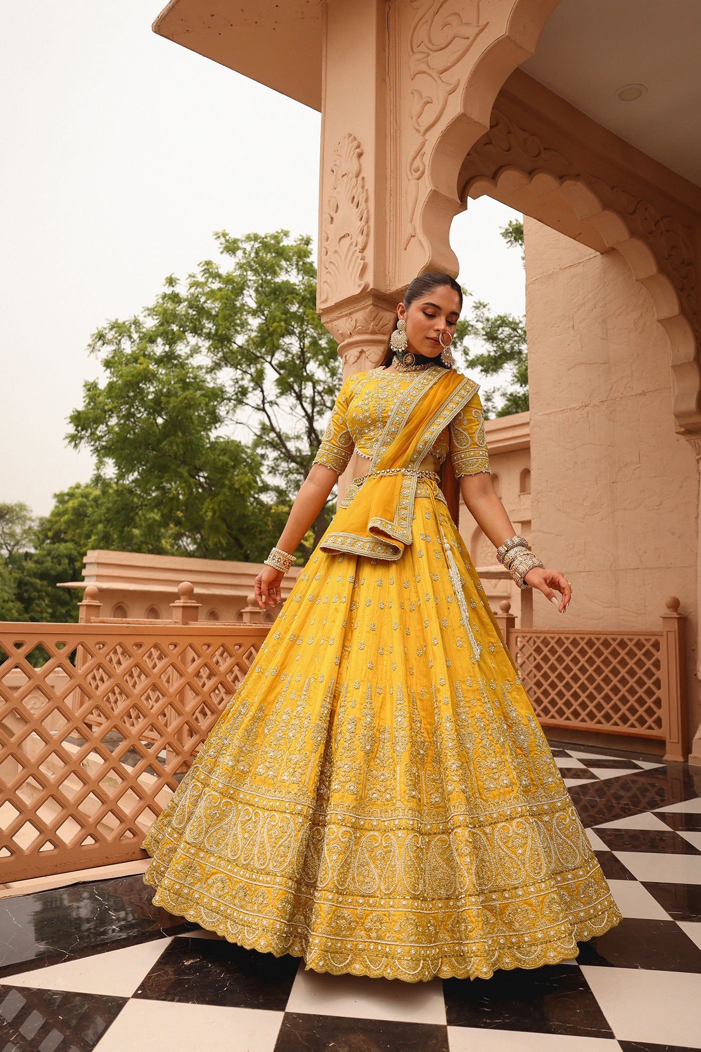 Uzma - Mustard Lehenga with Blouse and Dupatta