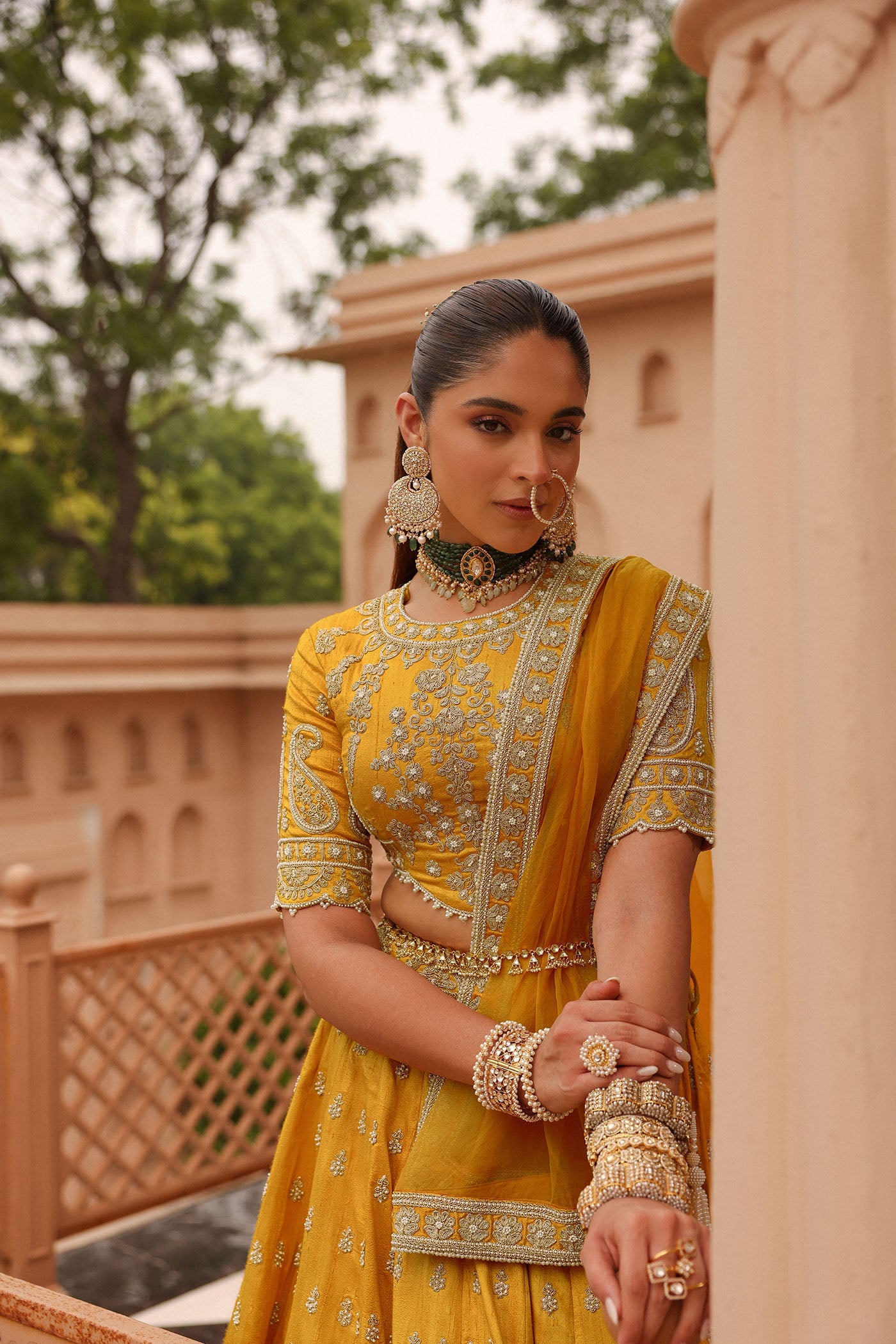 Uzma - Mustard Lehenga with Blouse and Dupatta