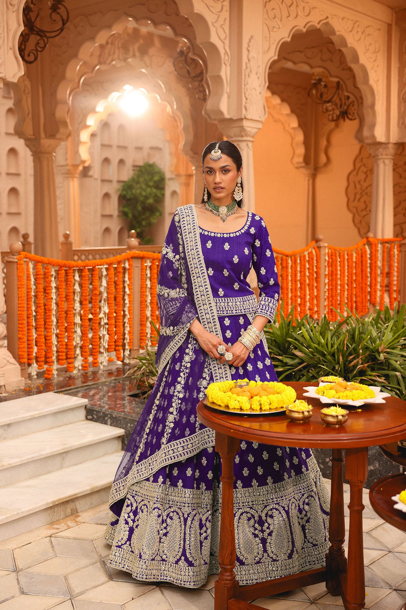 Aasmaa - Purple Lehenga with Choli and Dupatta