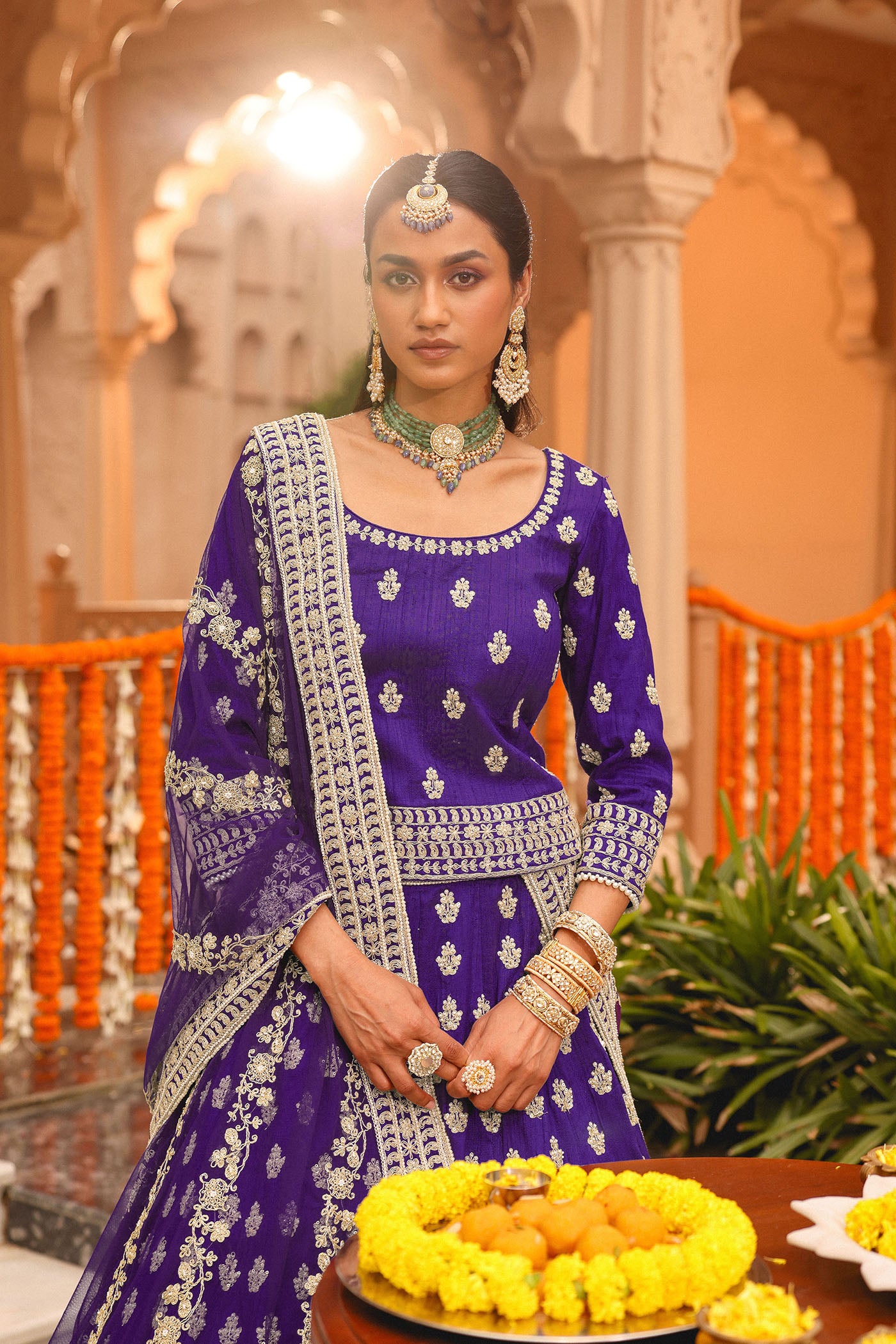Aasmaa - Purple Lehenga with Choli and Dupatta