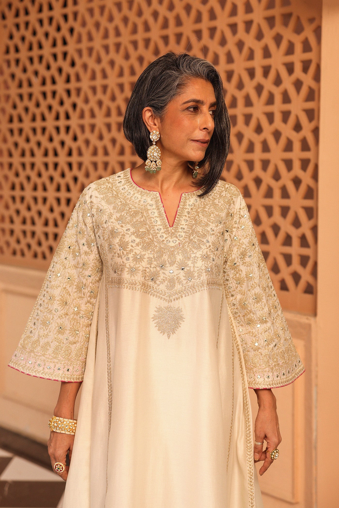 Aiman - Daisy Ivory Short Knee Length Choga with Salwar and Odhni (Lxrts)