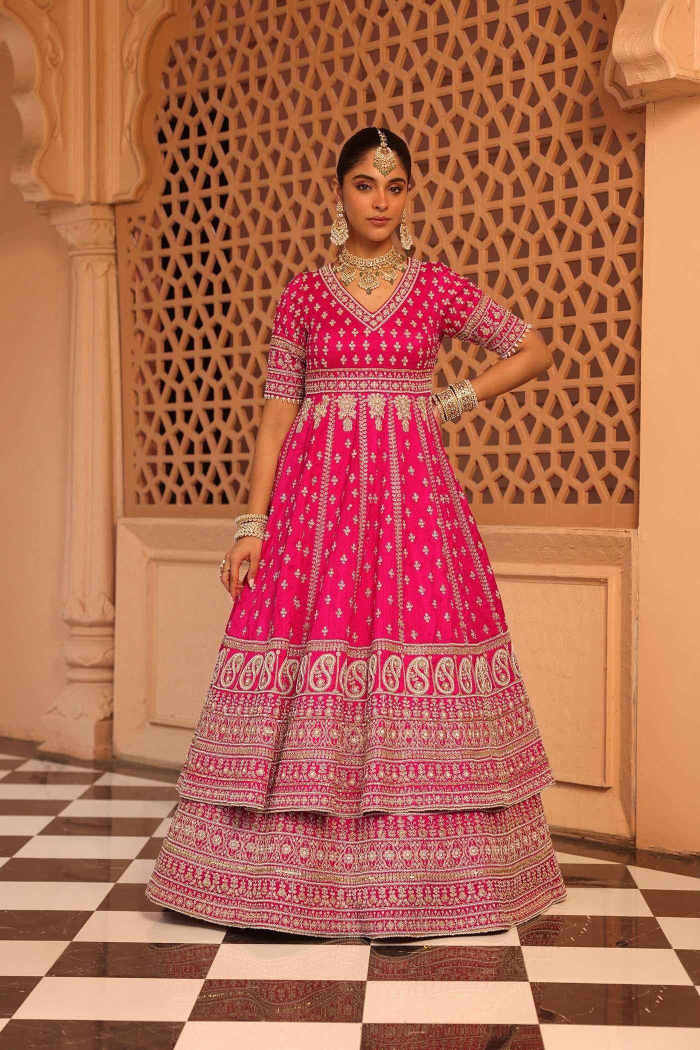 Naila - Hotpink Anarkali with Lehenga and Dupatta (Lxrts)