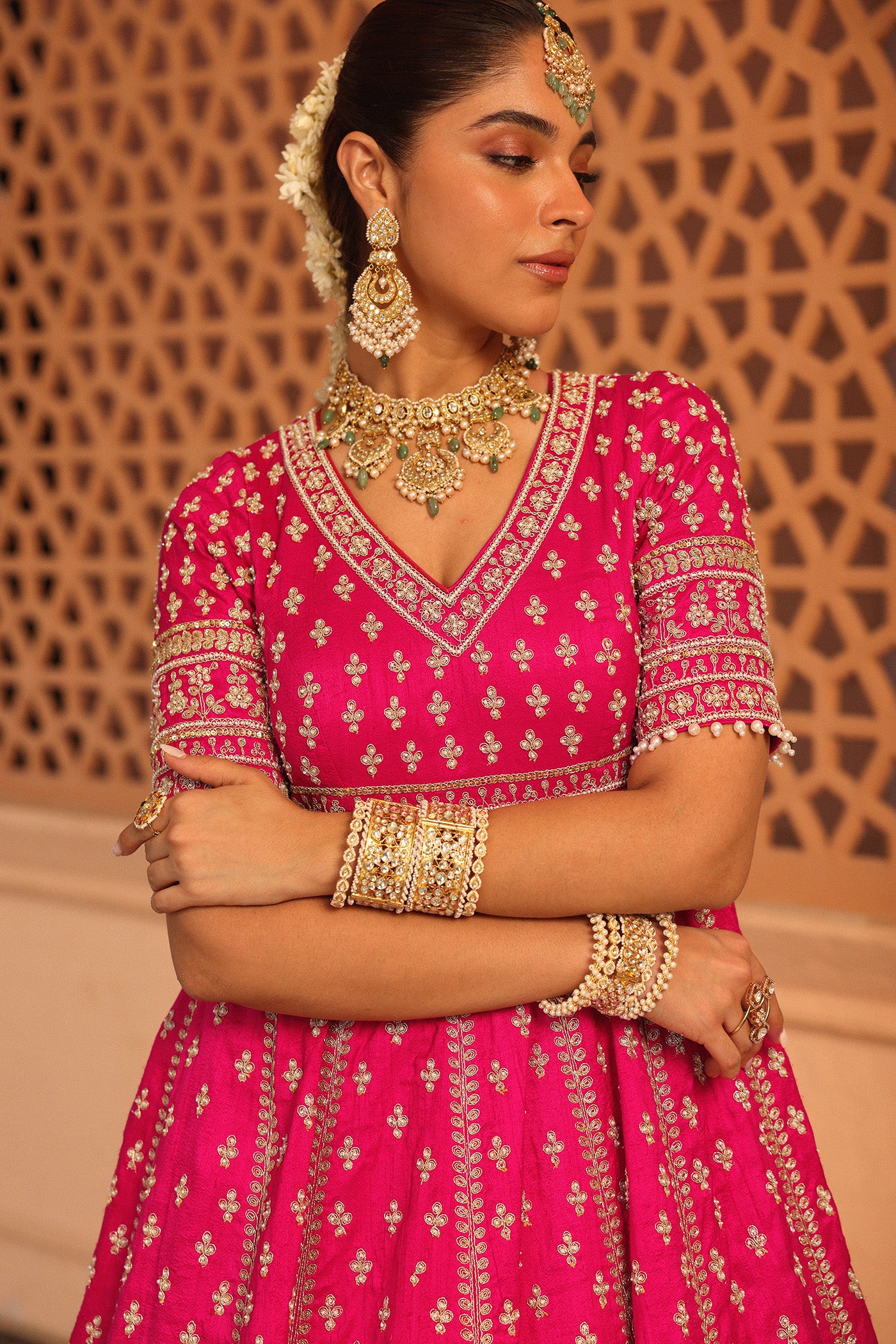 Naila - Hotpink Anarkali with Lehenga and Dupatta