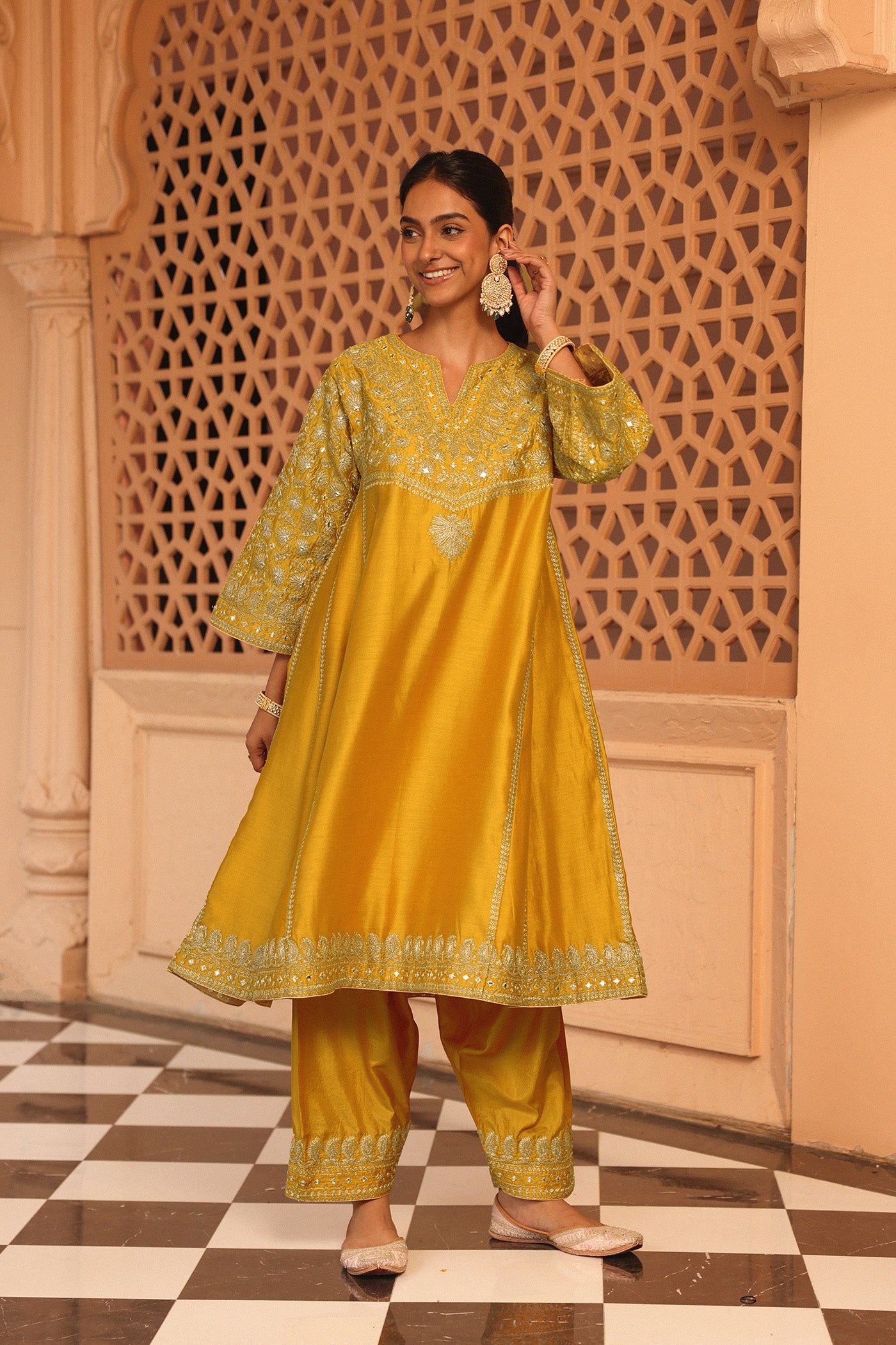 Aiman - Mustard Short Knee Length Choga with Salwar (Lxrts)