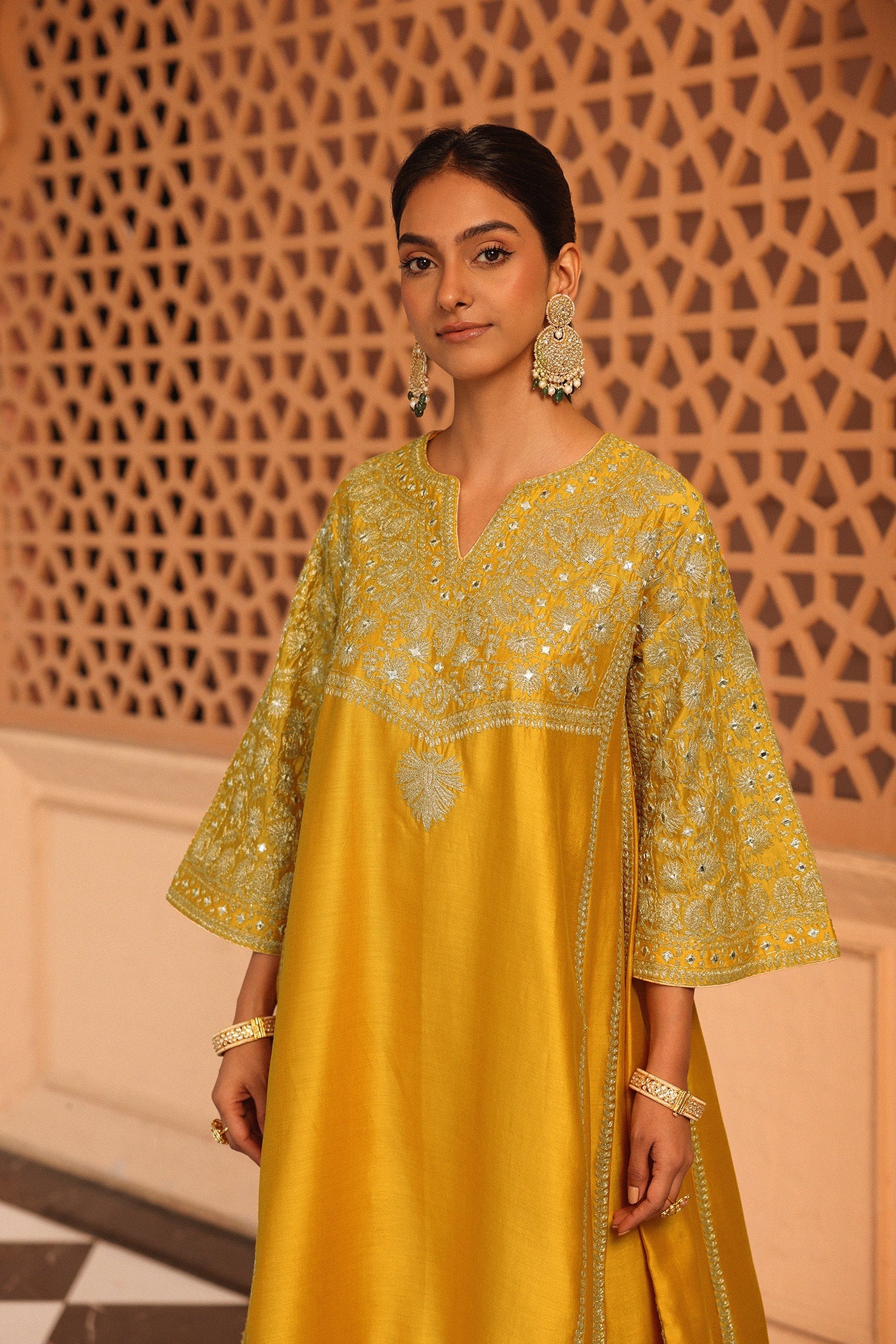Aiman - Mustard Short Knee Length Choga with Salwar (Lxrts)