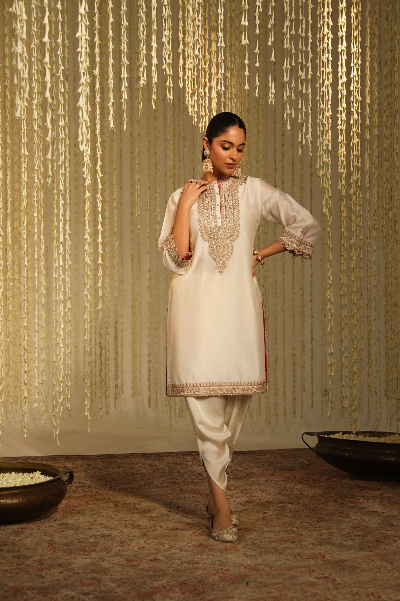 ENISA - DAISY IVORY KURTA WITH DHOTI (RTS)