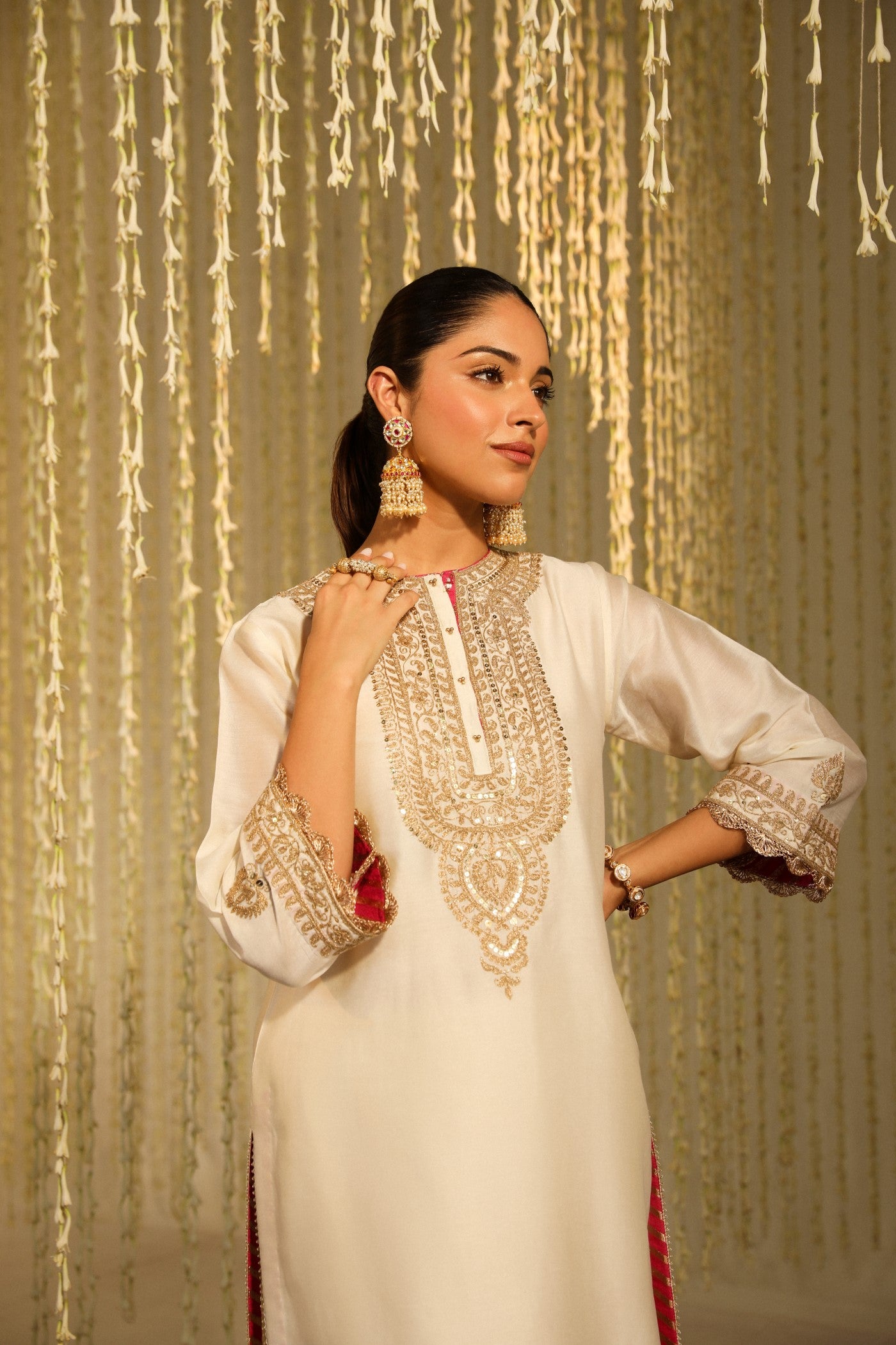 ENISA - DAISY IVORY KURTA WITH DHOTI (RTS)