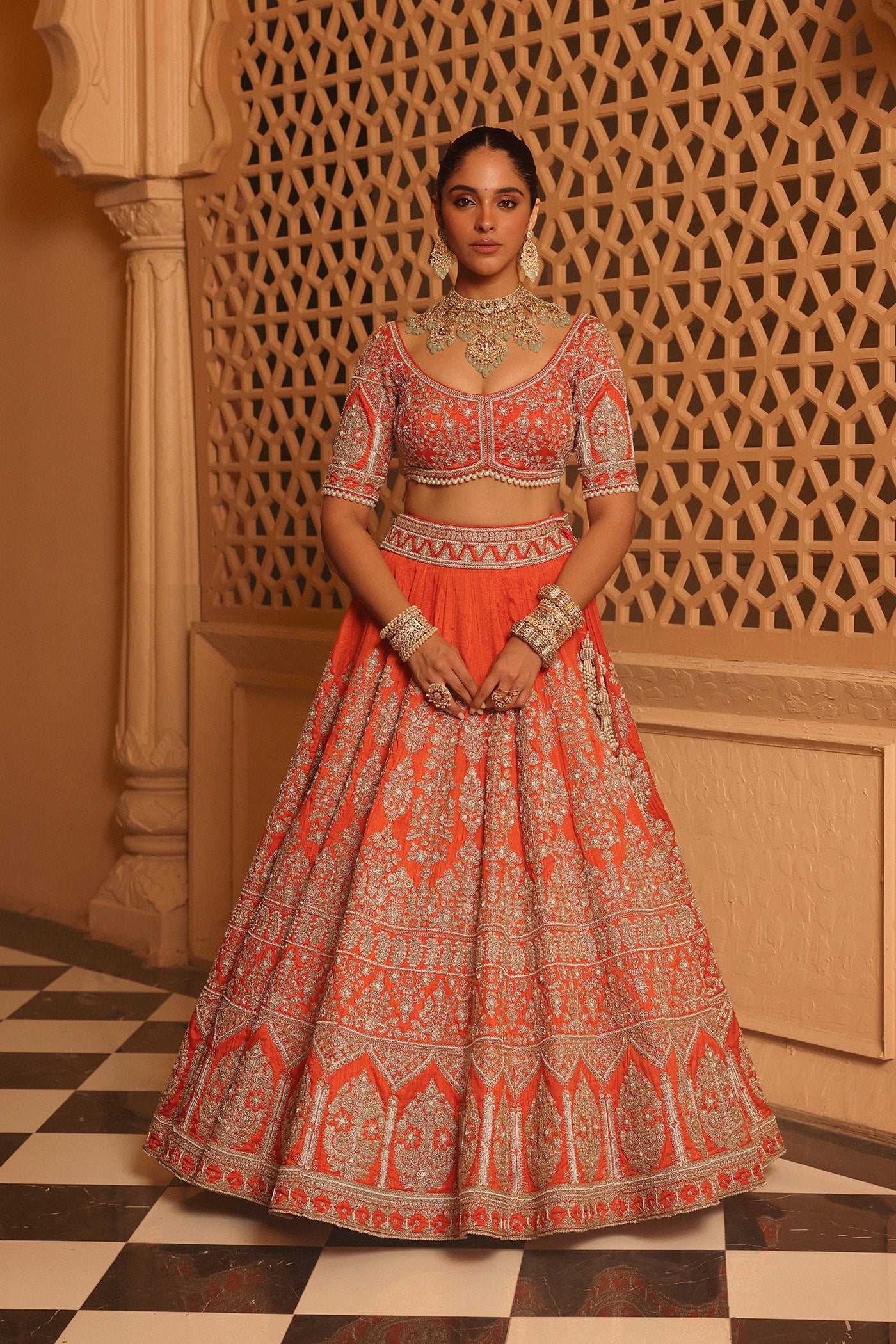 Faizah - Orange Lehenga with Blouse and Dupatta
